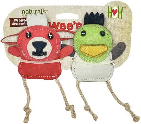 Natural Leather Wee Buddies Duck & Bunny Dog Chew Toys, 2 Pack
