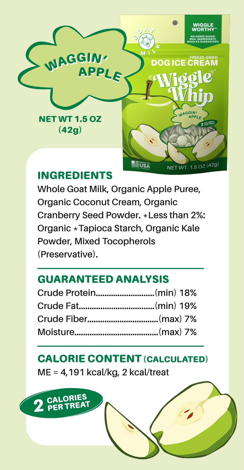 GreenLine Pet Supply - Wiggle Whip Freeze Dried Dog Ice Cream - Waggin' Apple
