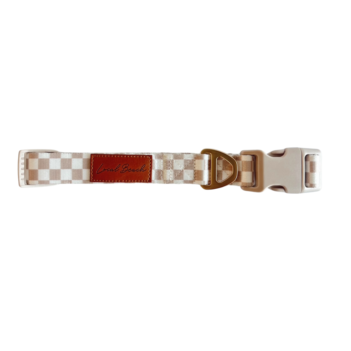 Local Beach - Local Beach Checker Adjustable Dog Collar Tan: Tan / MD / Checker Dog Collar