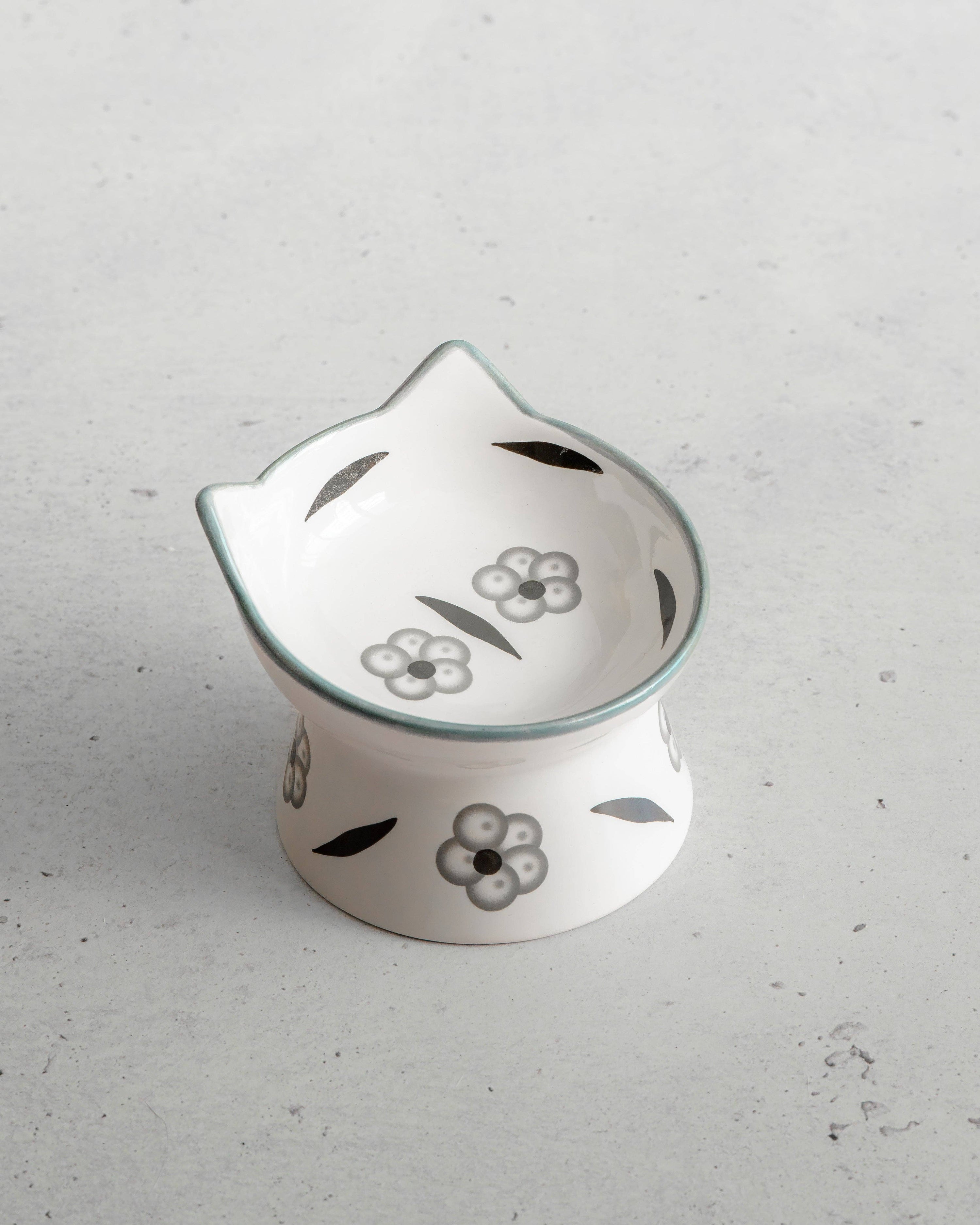 dexypaws - Cat Ceramic Bowl - Floral White & Black