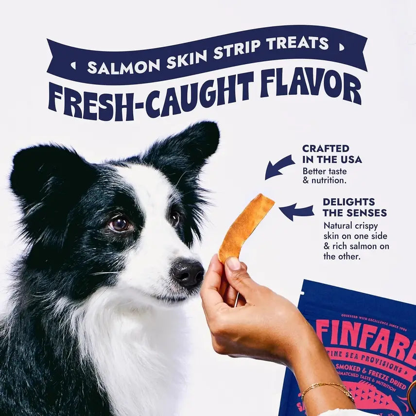 Finfare Pet Foods - Freeze-Dried Salmon Skin Strips for Dogs, 4oz