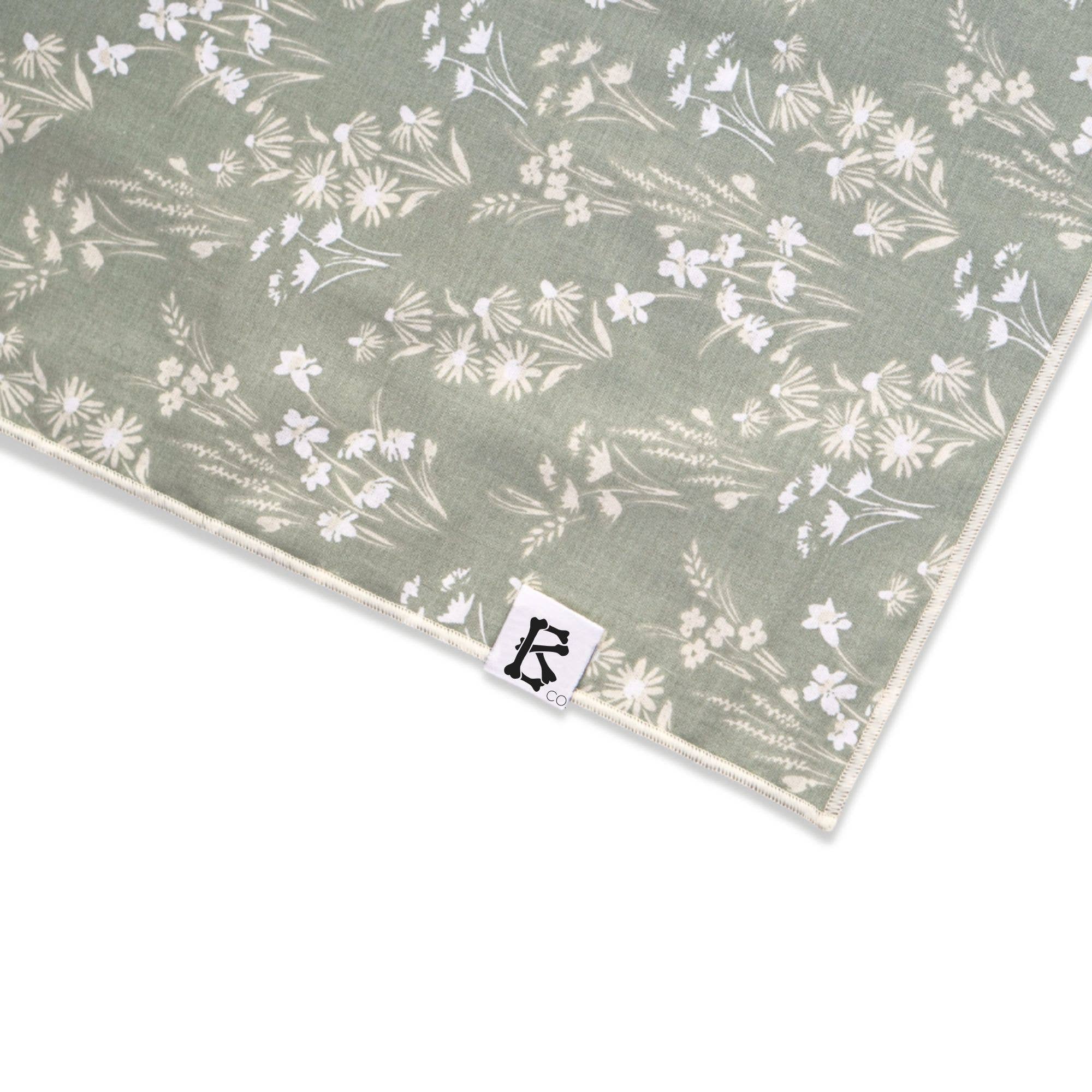 Boneyard Co. - "Sadie" Green Floral Spring Dog Bandana : Small / Tie-On
