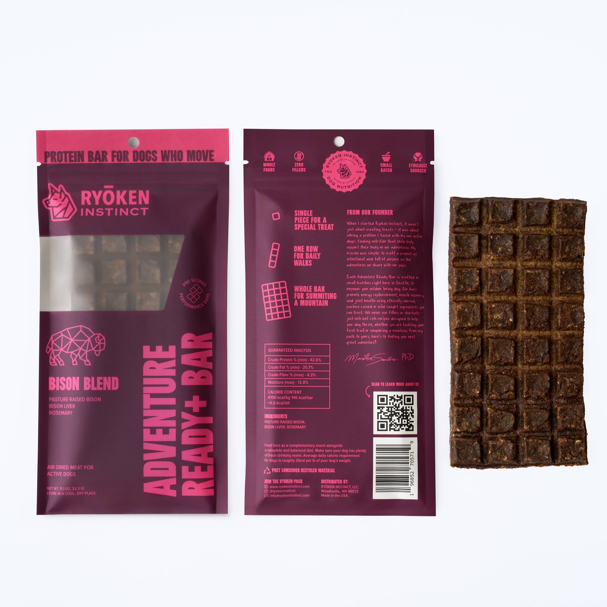 RYŌKEN INSTINCT - Bison Treat & Snack Bar for Active Dogs - Energy & Recovery