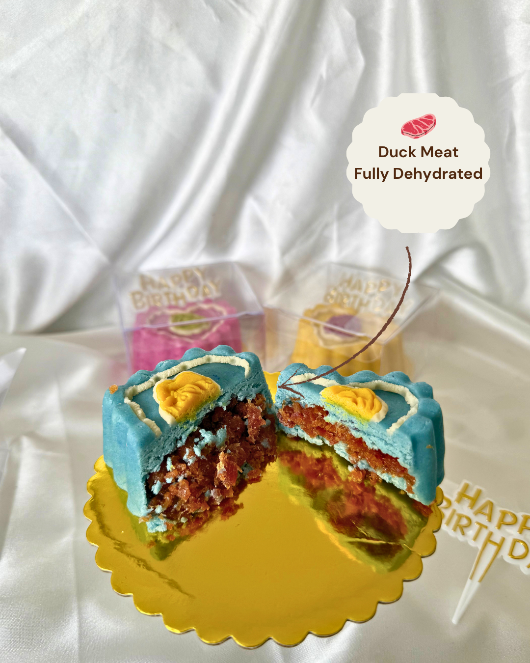 Pearl and Paw - Meaty Birthday Cake For Cats & Dogs Treat (Shelf-Stable) : Variety: Blue-Pink-Yellow / Duck Meat