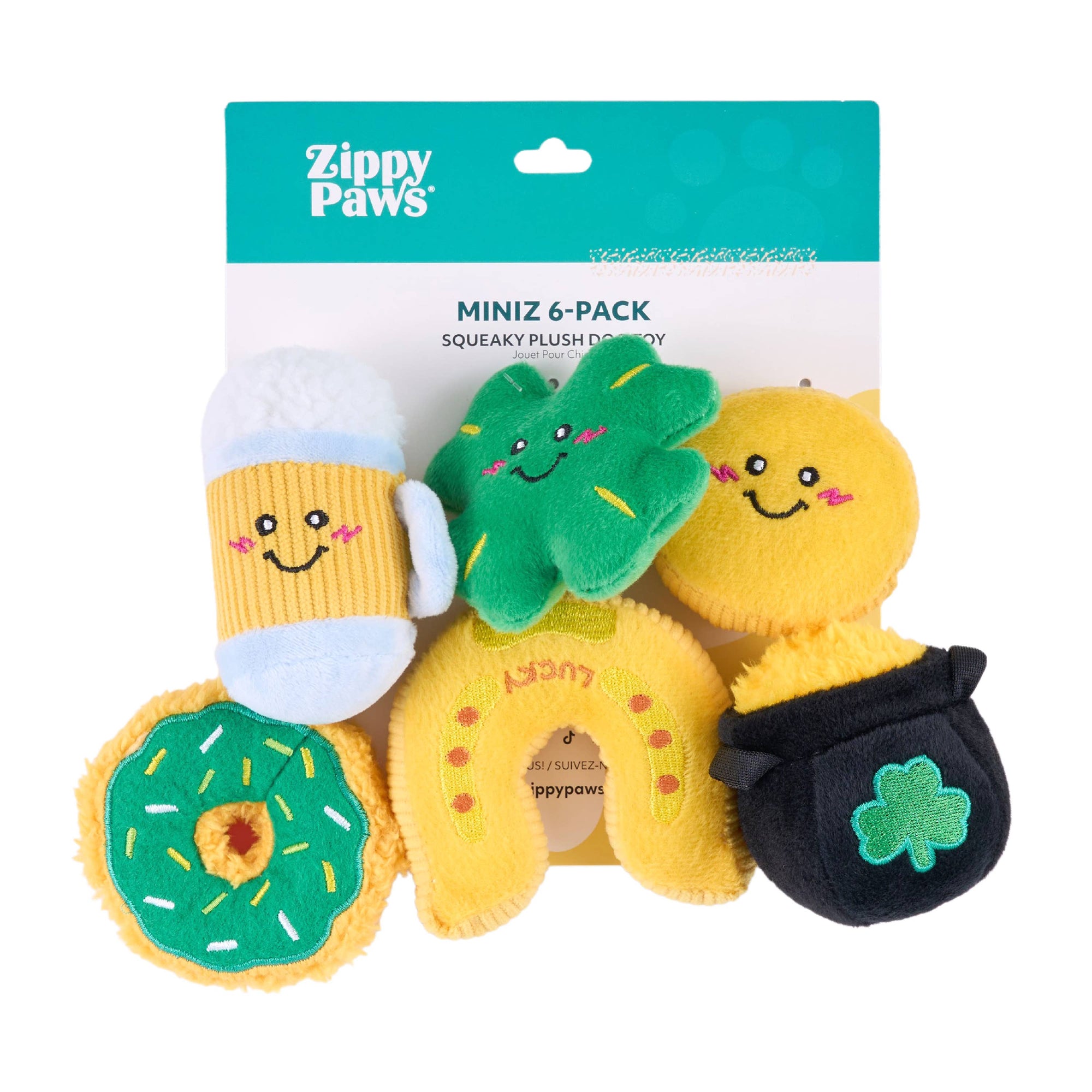 ZippyPaws - Miniz 6-Pack - Lucky Charms- Saint Patrick's Day Dog Toy