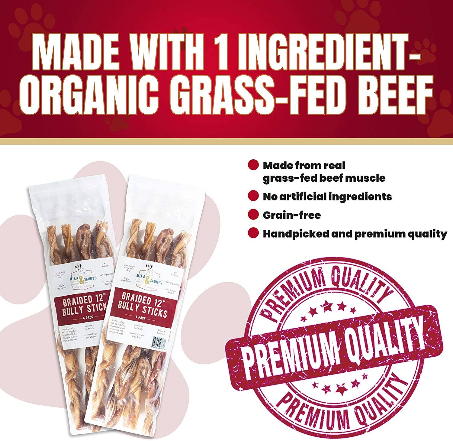 Mika and Sammy's Gourmet Pet Treats - Braided Bully Sticks: 12"