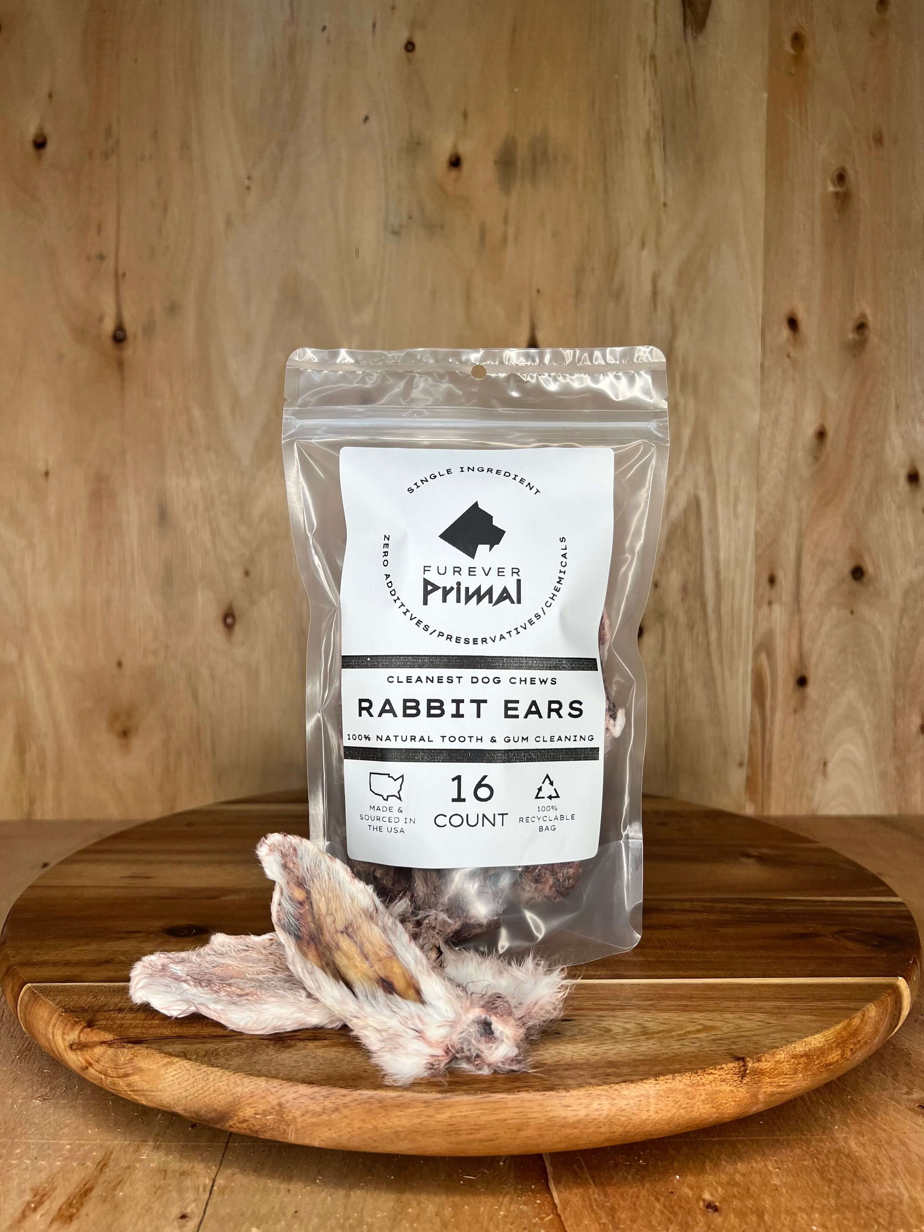 Furever Primal - Bagged Dog Chew: Rabbit Ears - Natural Single Ingredient: 8 pack "Chew Bar"