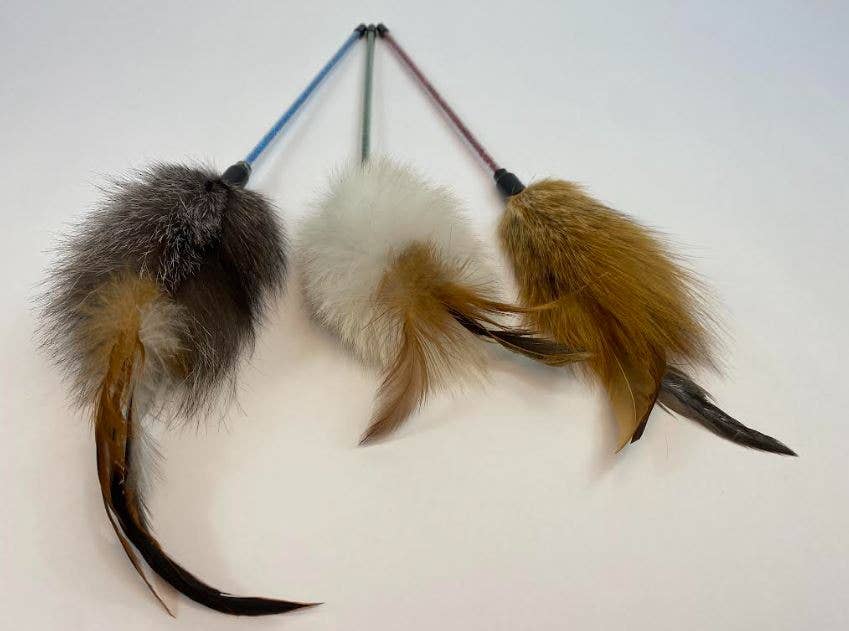 Dogs and Cats Oh My - Cat Wands with Rabbit Fur: Wood Wand with Fur