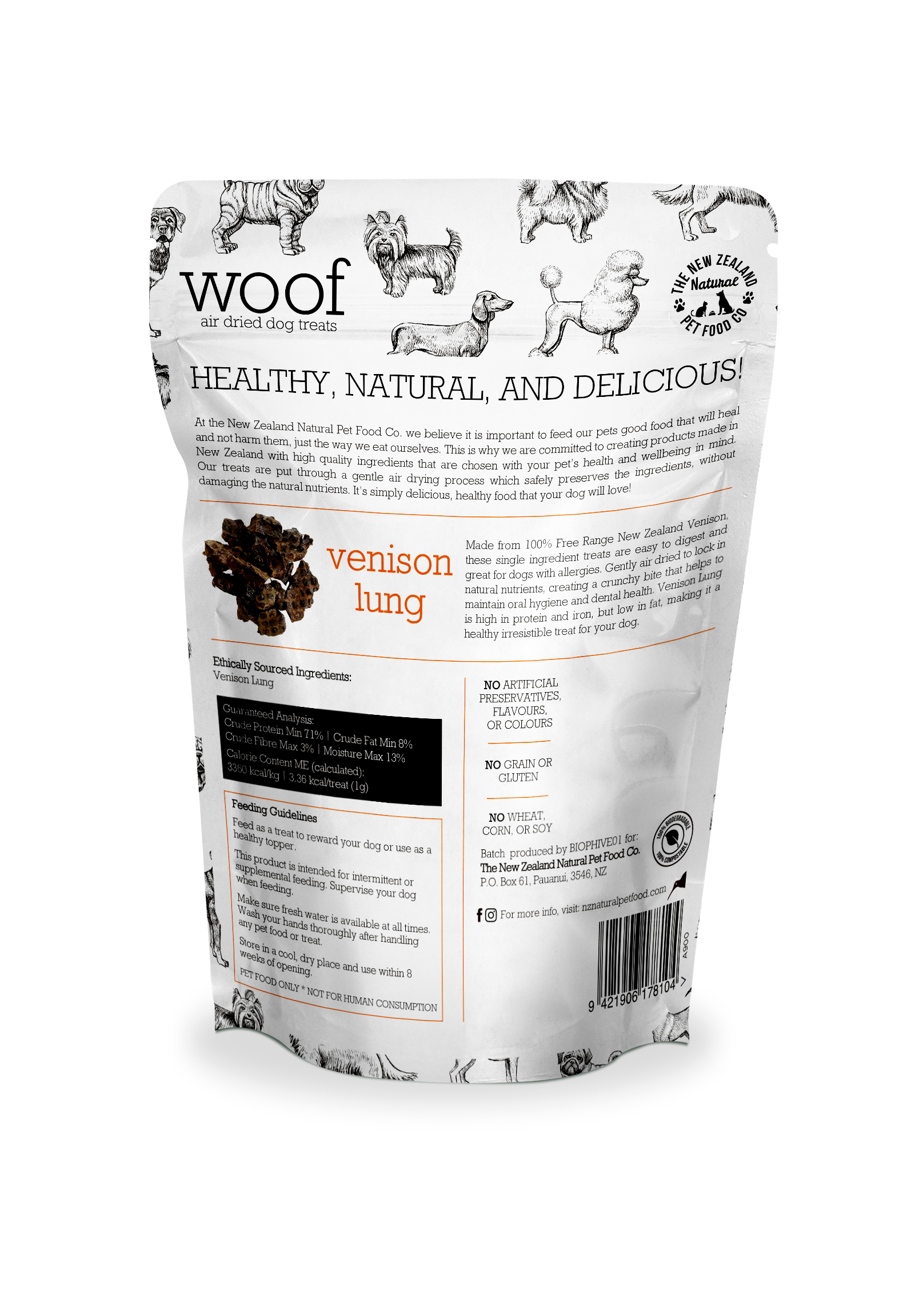 The New Zealand Natural Pet Food Co - Woof Venison Lung Treats 1.76oz