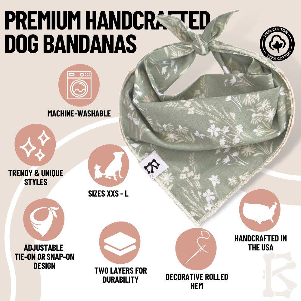 Boneyard Co. - "Sadie" Green Floral Spring Dog Bandana : Small / Tie-On