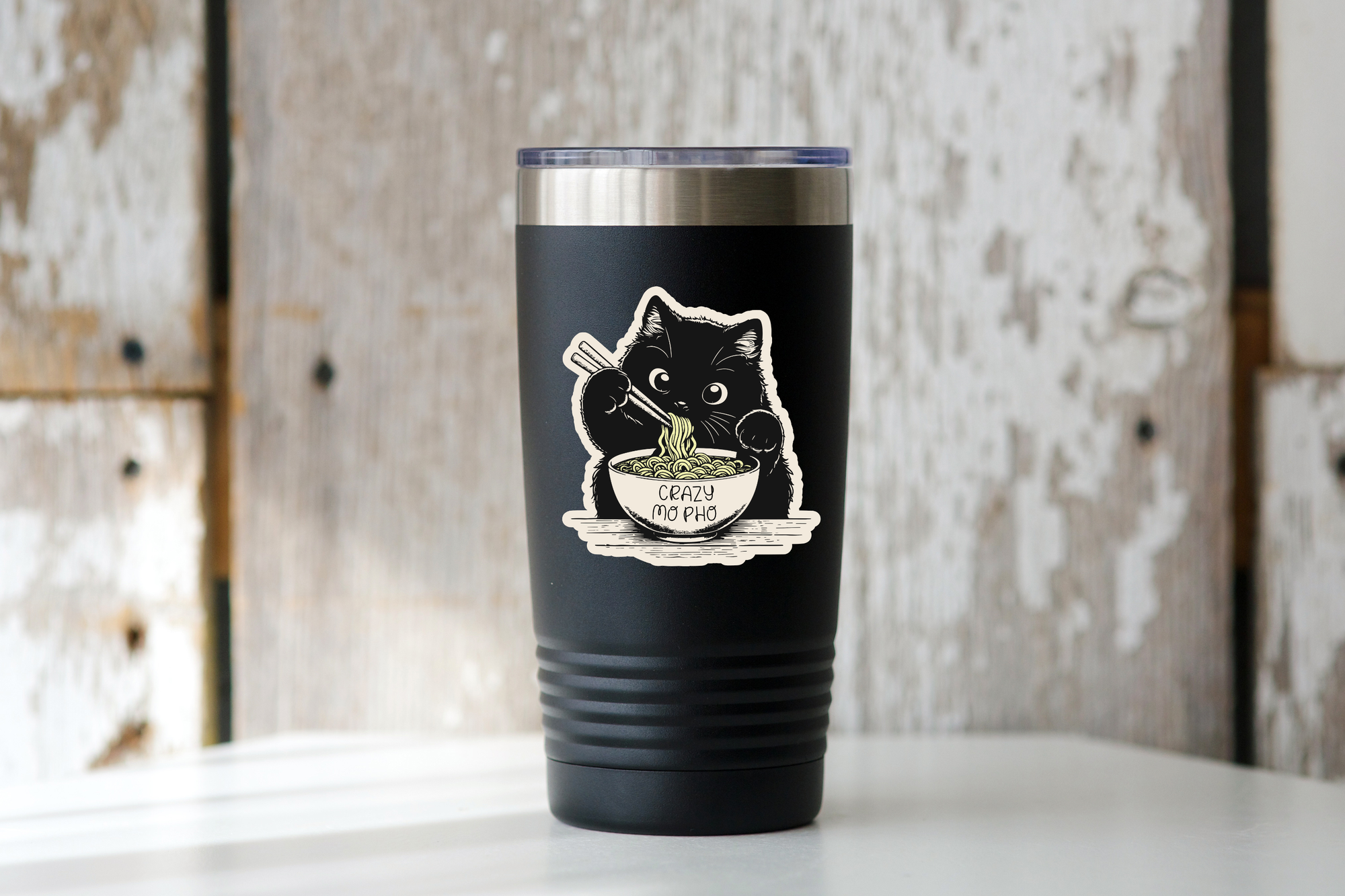 Yarnival - Crazy Mo Pho Sticker - cat, kitty, ramen, noodles, kitten