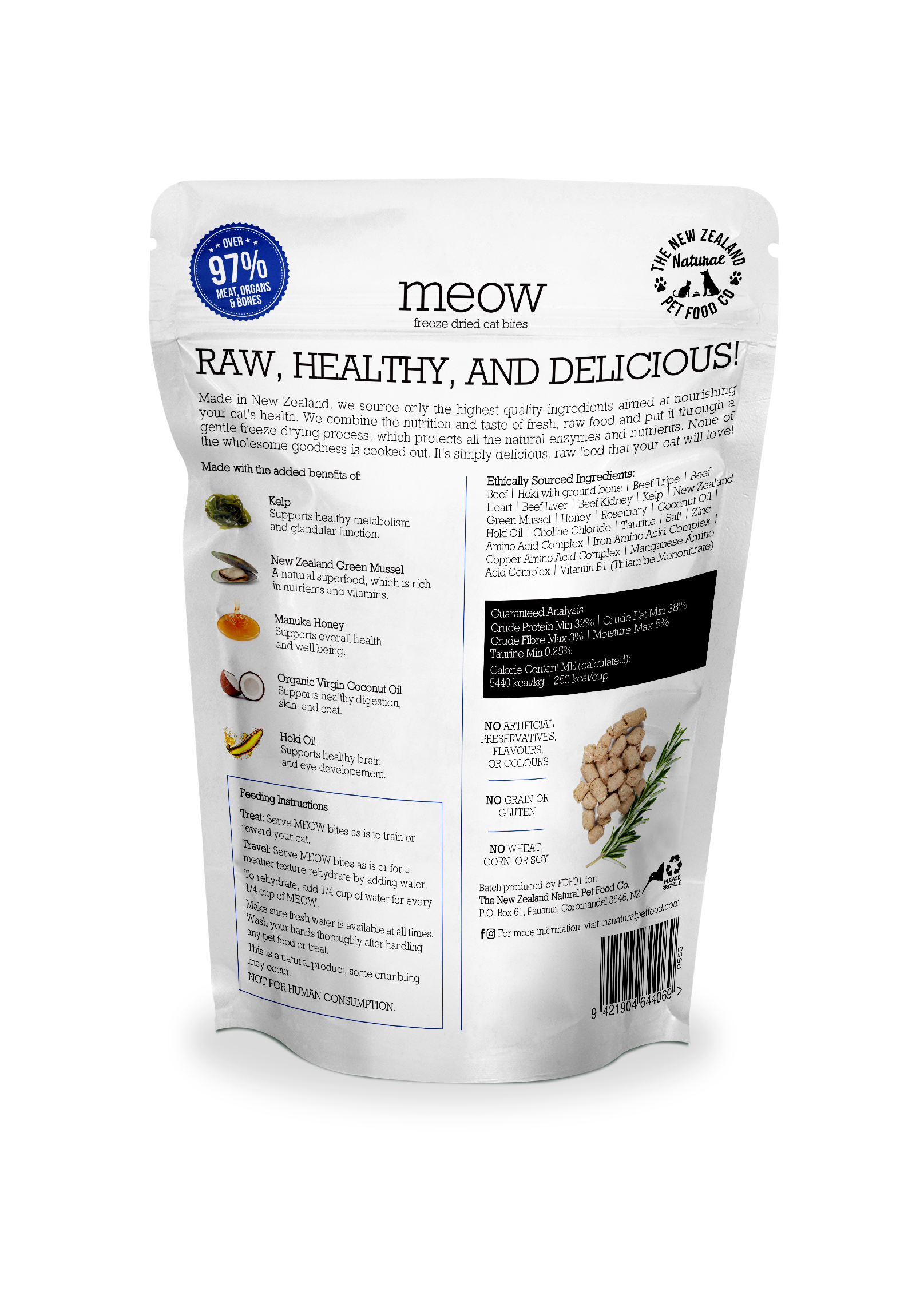 The New Zealand Natural Pet Food Co - Meow Beef & Hoki Freeze Dried Cat Food 1.76oz | 9.9oz: 1.76oz