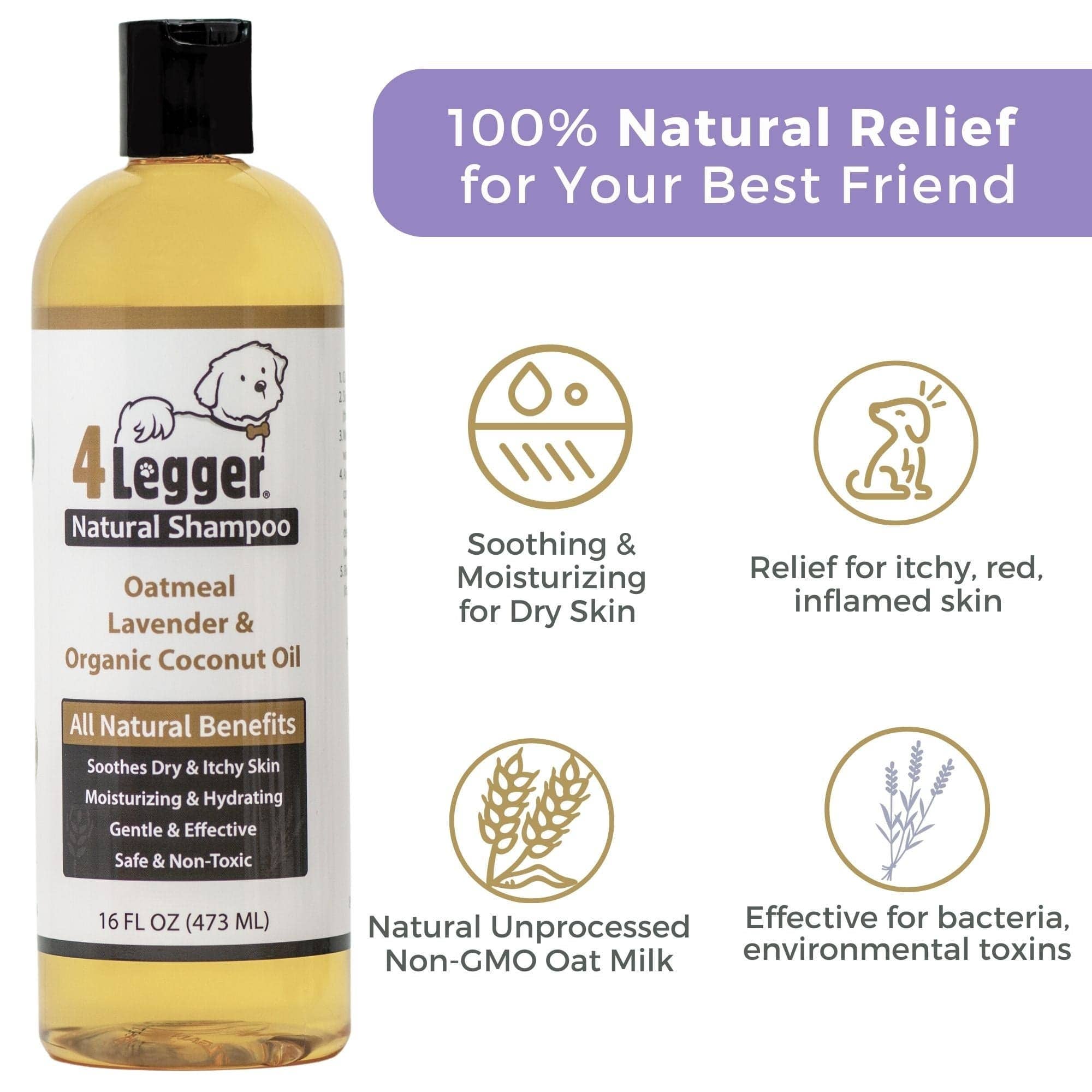 4-Legger - Organic Oatmeal Dog Shampoo with Lavender and Aloe: (16 oz)