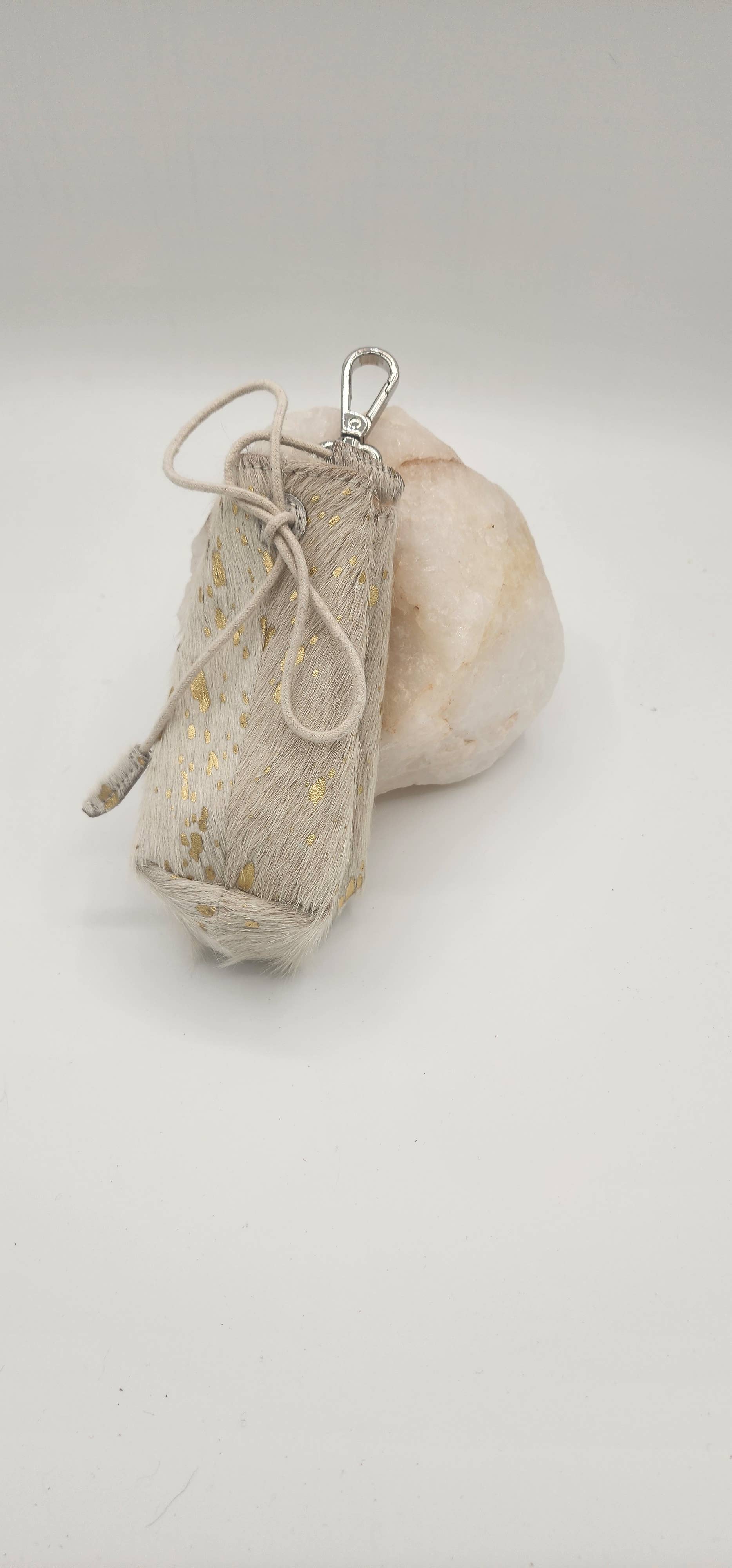 Dogs and Cats Oh My - All Natural Cowhide Poop Bag-White with Gold