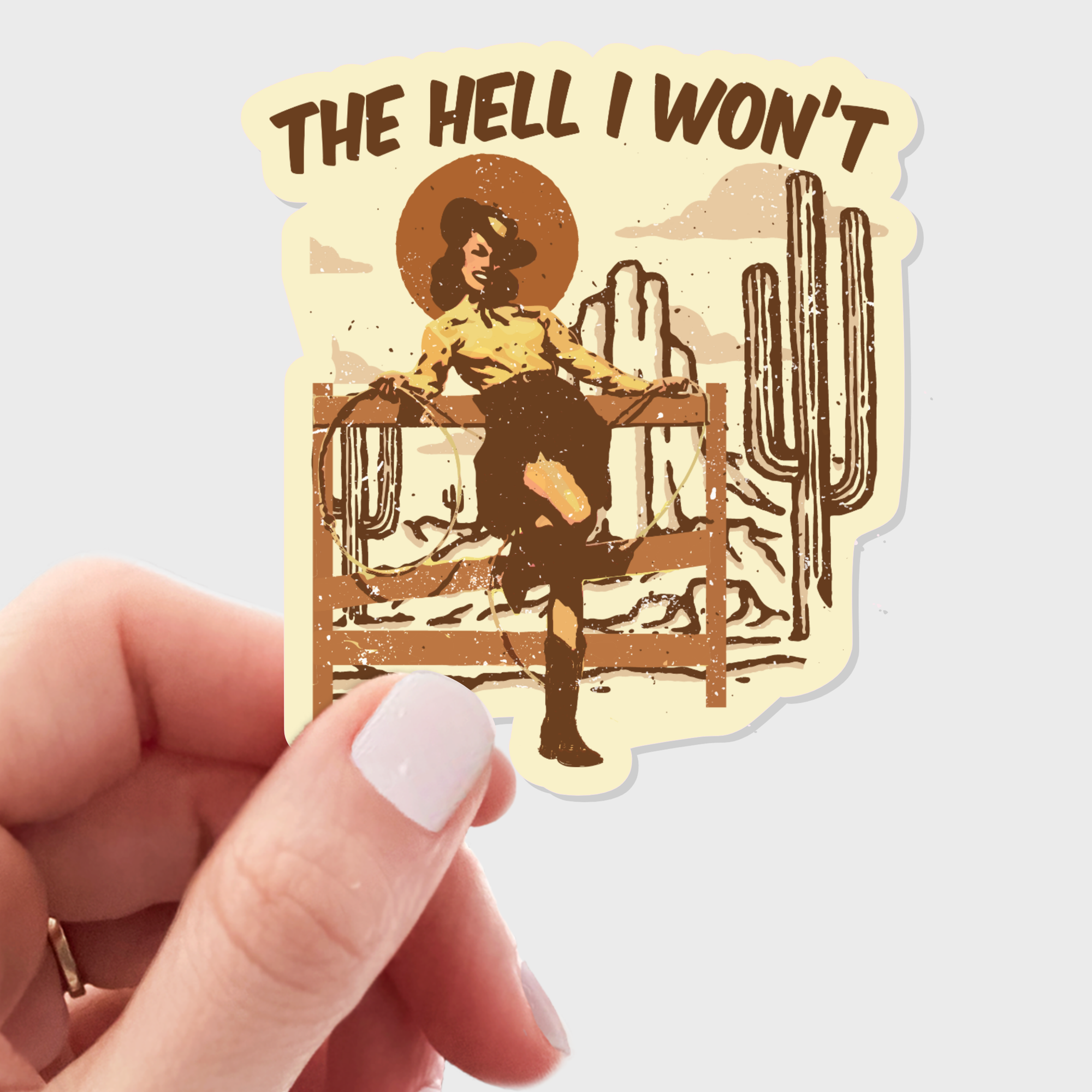 Yarnival - The Hell I Won't Sticker - cowgirl, western, Wild West