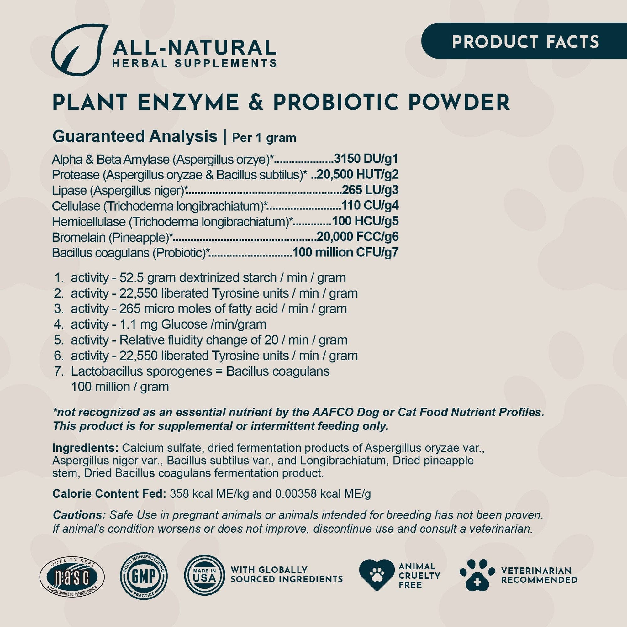 Animal Essentials - Plant Enzyme and Probiotic Powder | Digestive Support: 100g