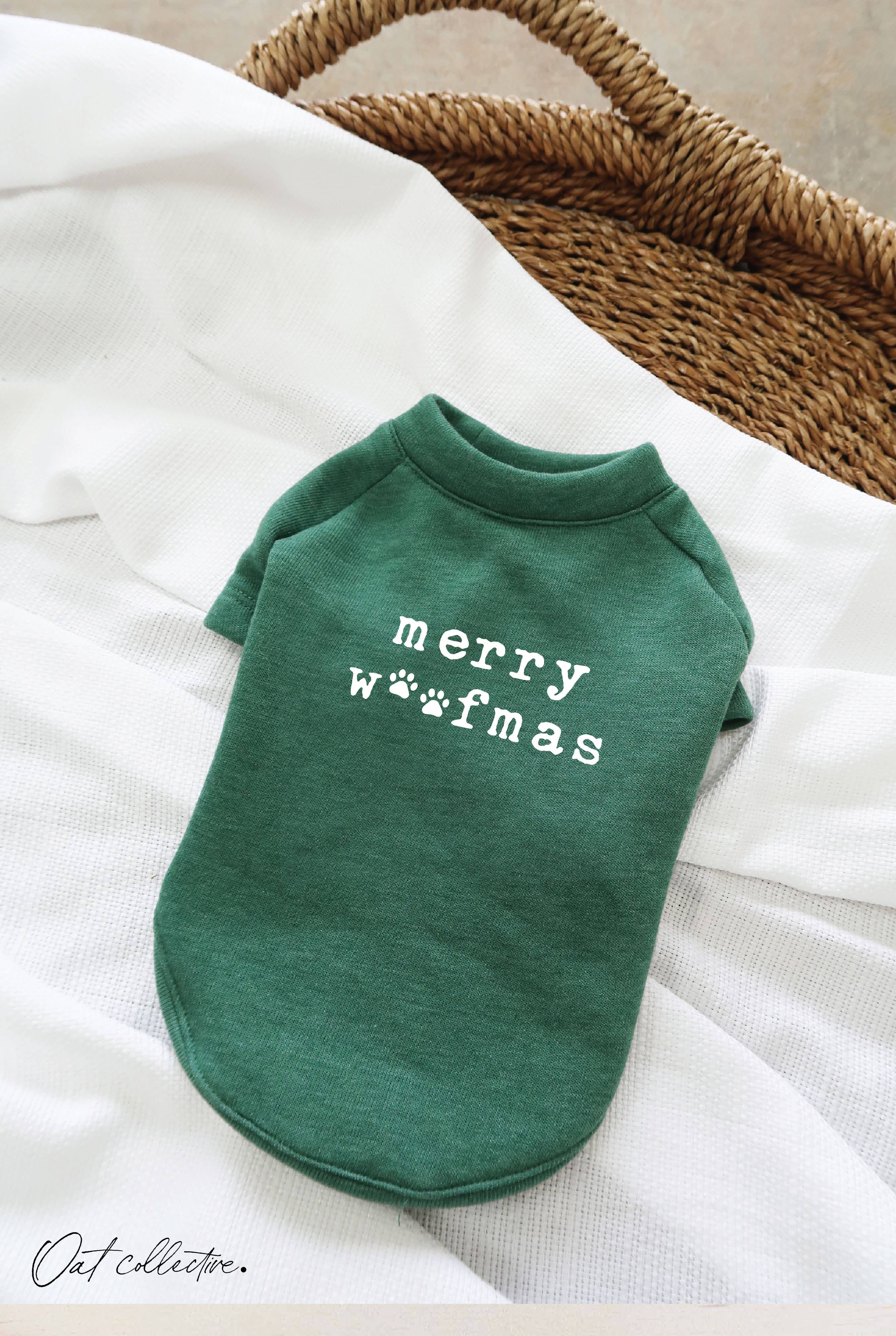 OAT COLLECTIVE - MERRY WOOFMAS Pet Graphic Sweatshirt : HEATHER FOREST / L
