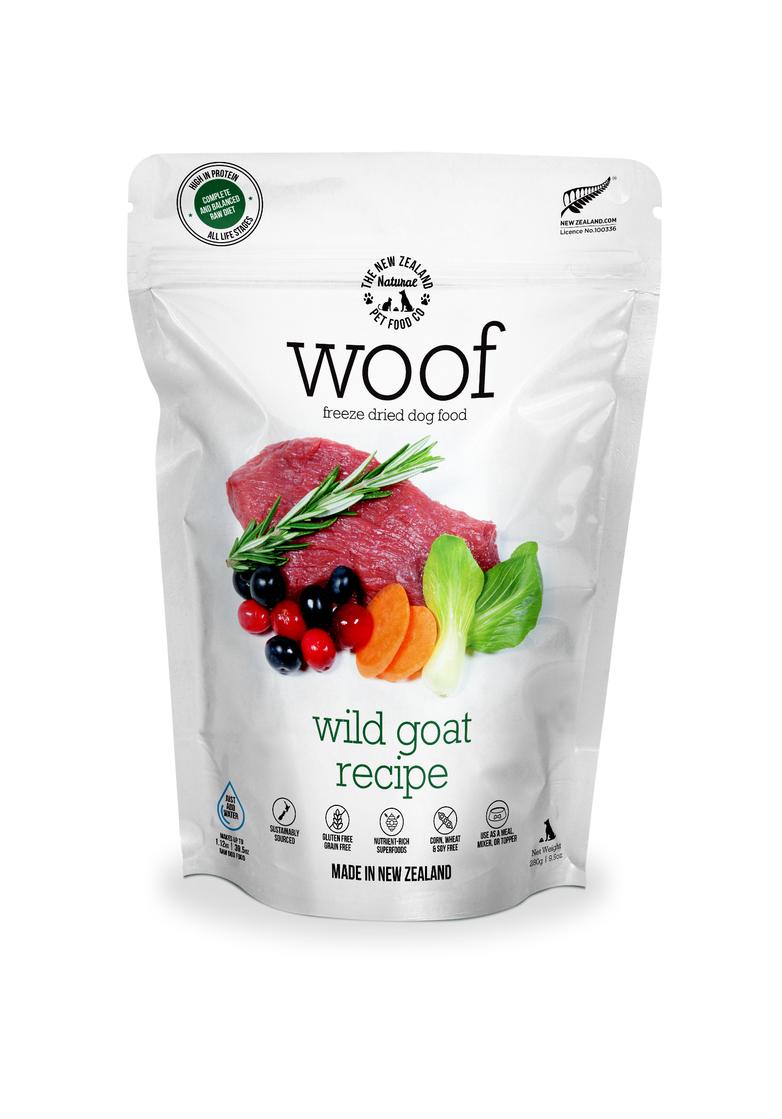 The New Zealand Natural Pet Food Co - Woof Wild Goat Freeze Dried Dog Food 1.76oz | 9.9oz | 2.2lb: 9.9oz