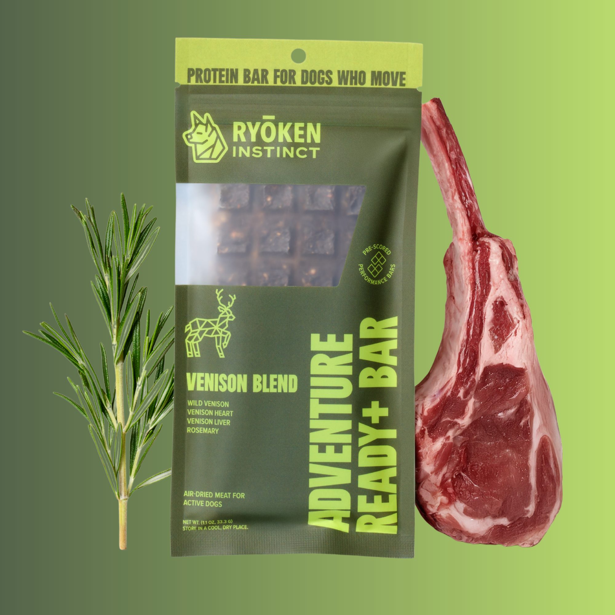 RYŌKEN INSTINCT - Venison Treat & Snack Bar for Active Dog - Energy & Recovery