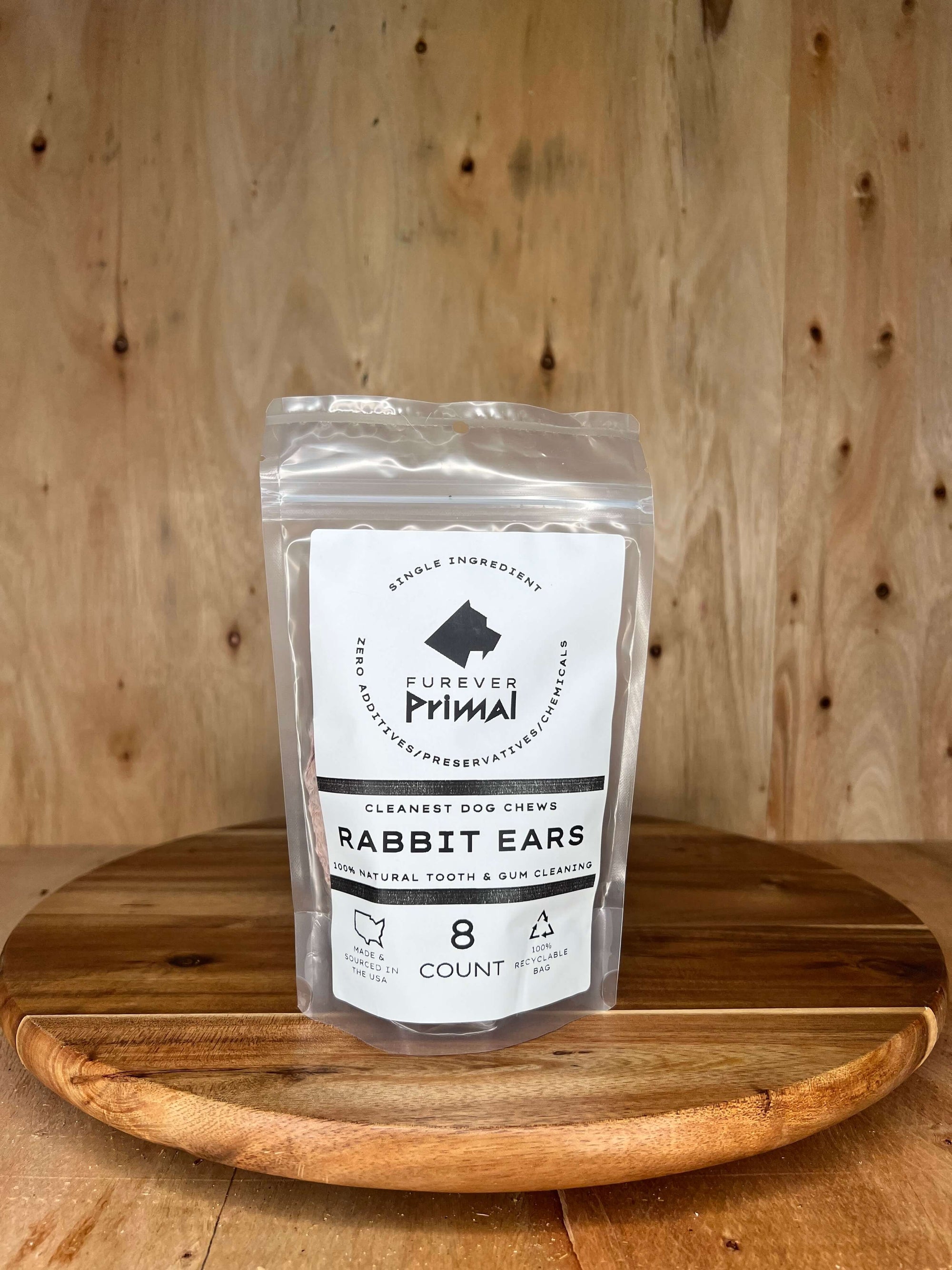 Furever Primal - Bagged Dog Chew: Rabbit Ears - Natural Single Ingredient: 8 pack "Chew Bar"