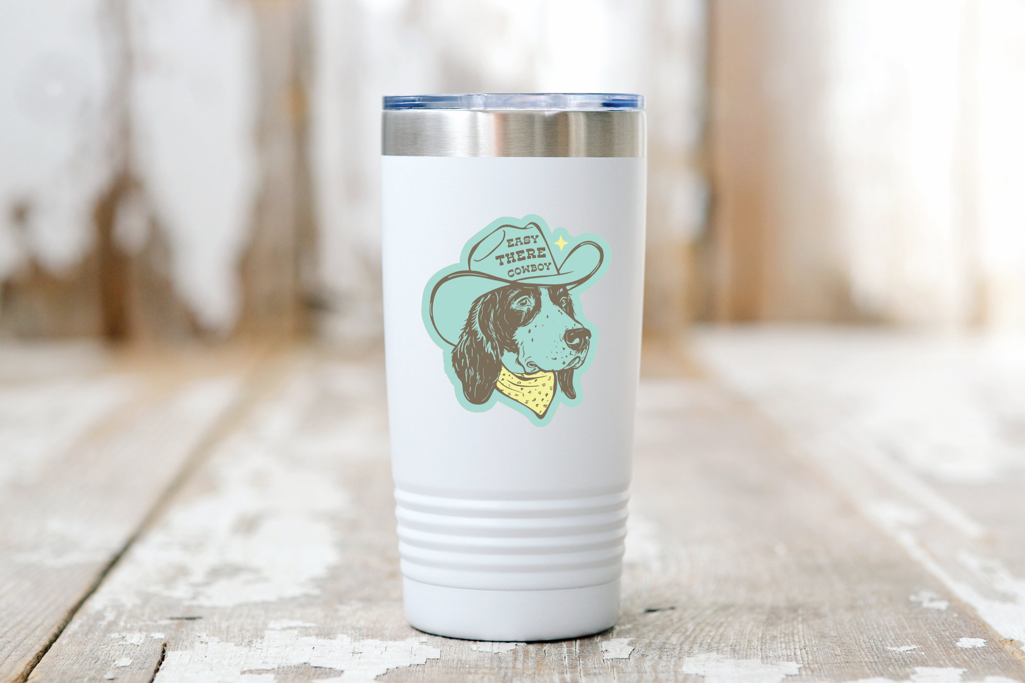 Yarnival - Easy There Cowboy Sticker - dog, pet store, western, yeehaw