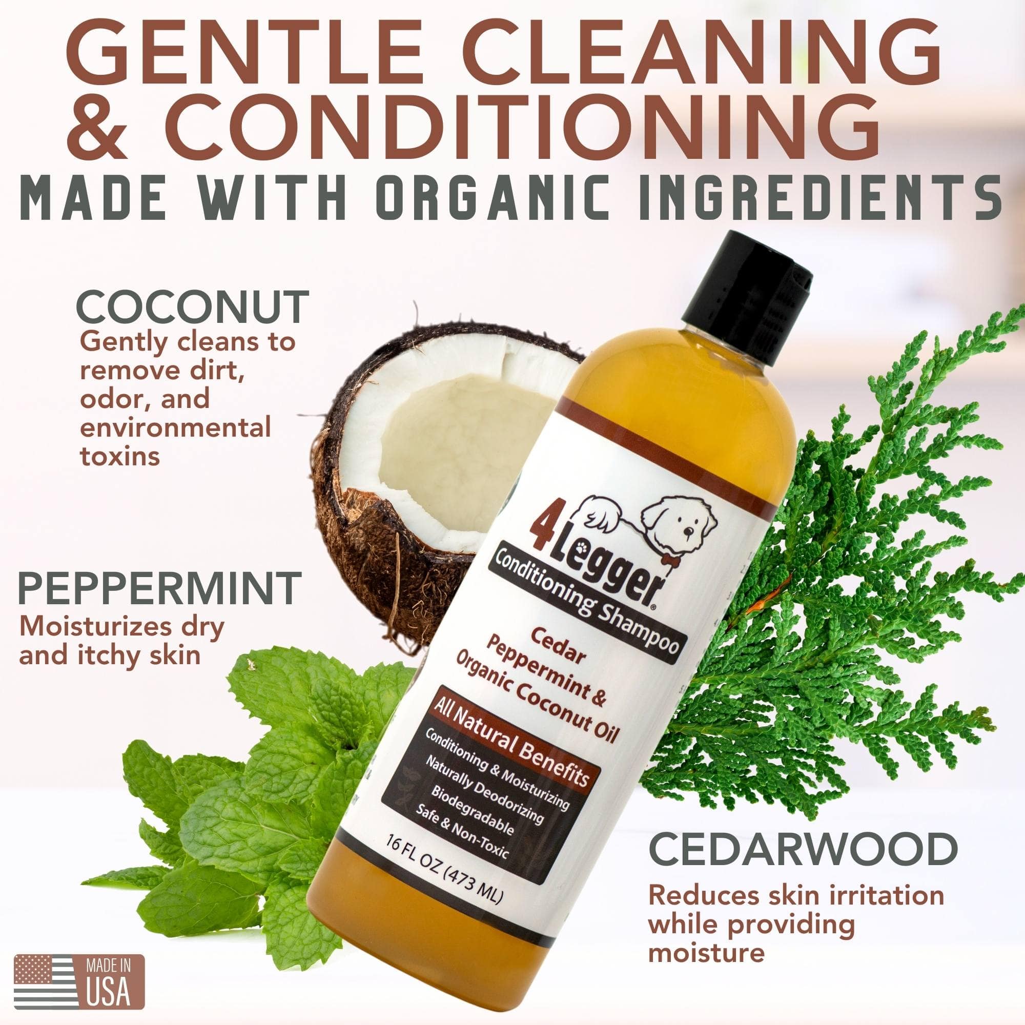 4-Legger - Natural Cedar Dog Shampoo and Conditioner with Peppermint & Eucalyptus: 16 oz
