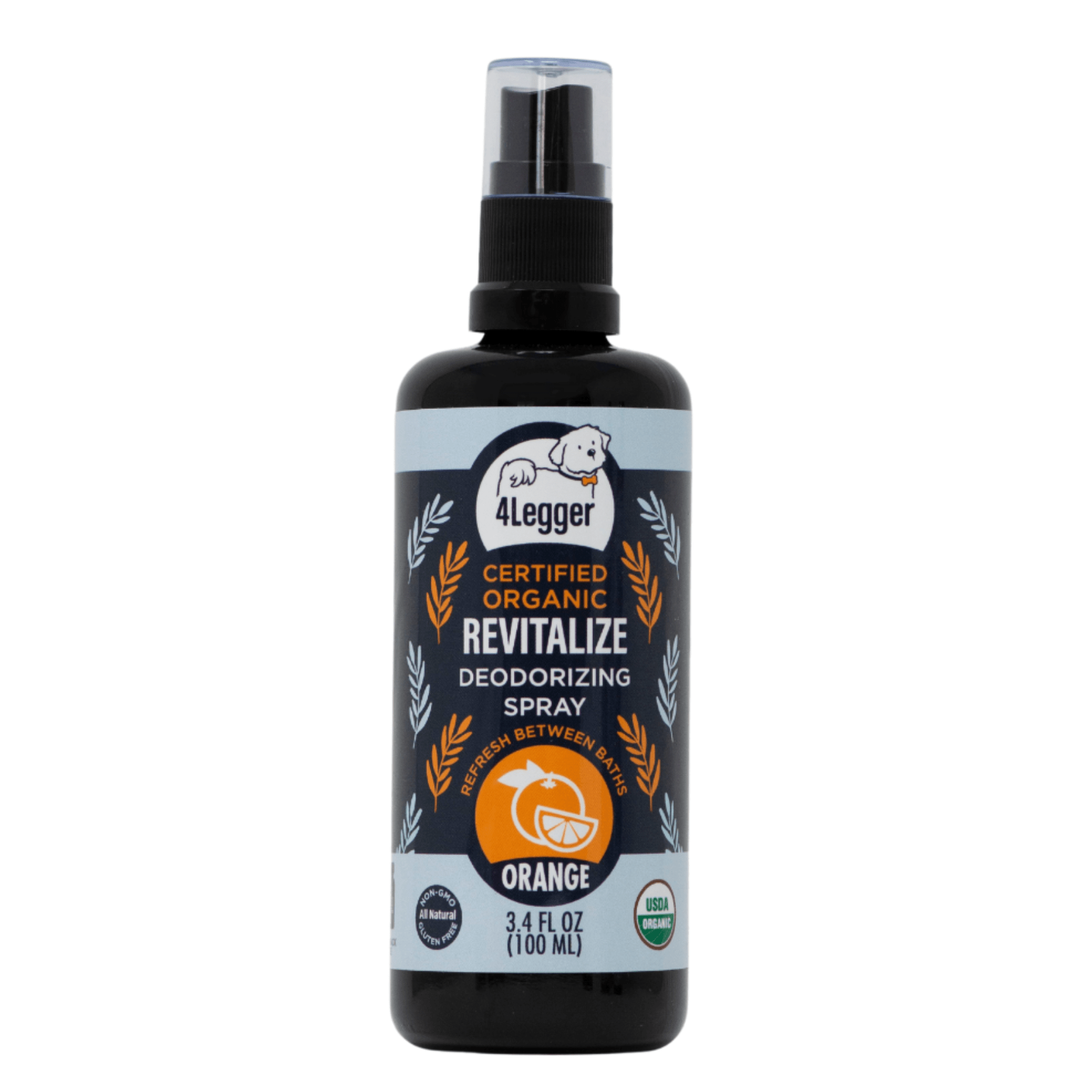 4-Legger - USDA Certified Organic Sweet Orange Dog Deodorizing Spray - Revitalize: (3.4 oz)