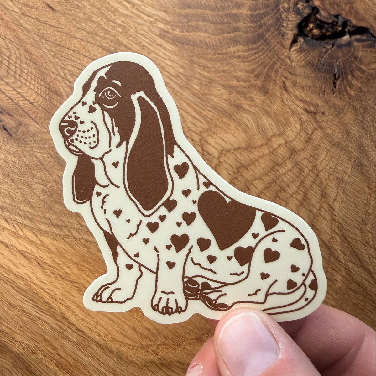 Steel Bison - Basset Hound Hearts (Brown/Cream) 3 Inch Matte Vinyl Sticker