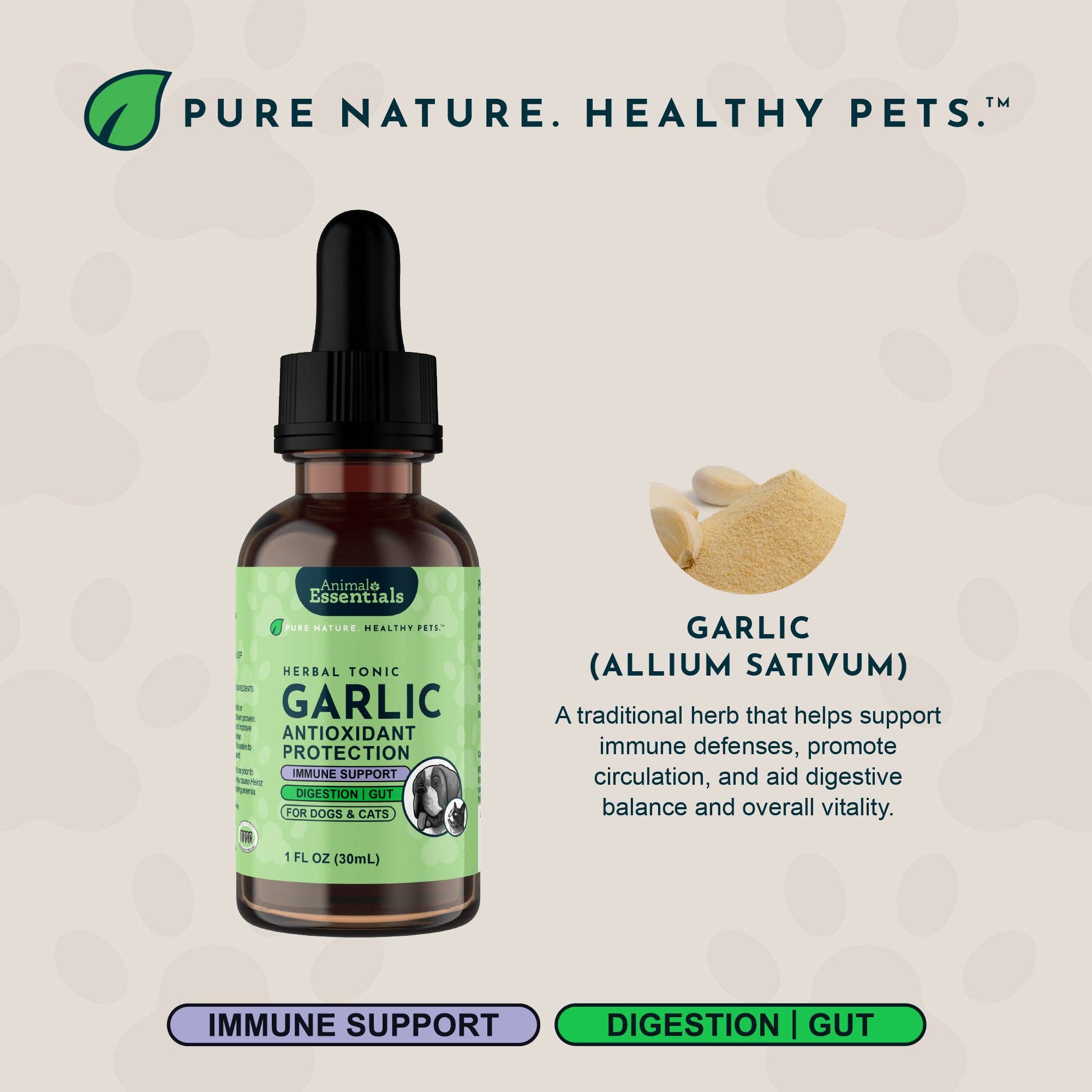 Animal Essentials - Garlic Single Herb Tonic | Antioxidant Protection: 1oz