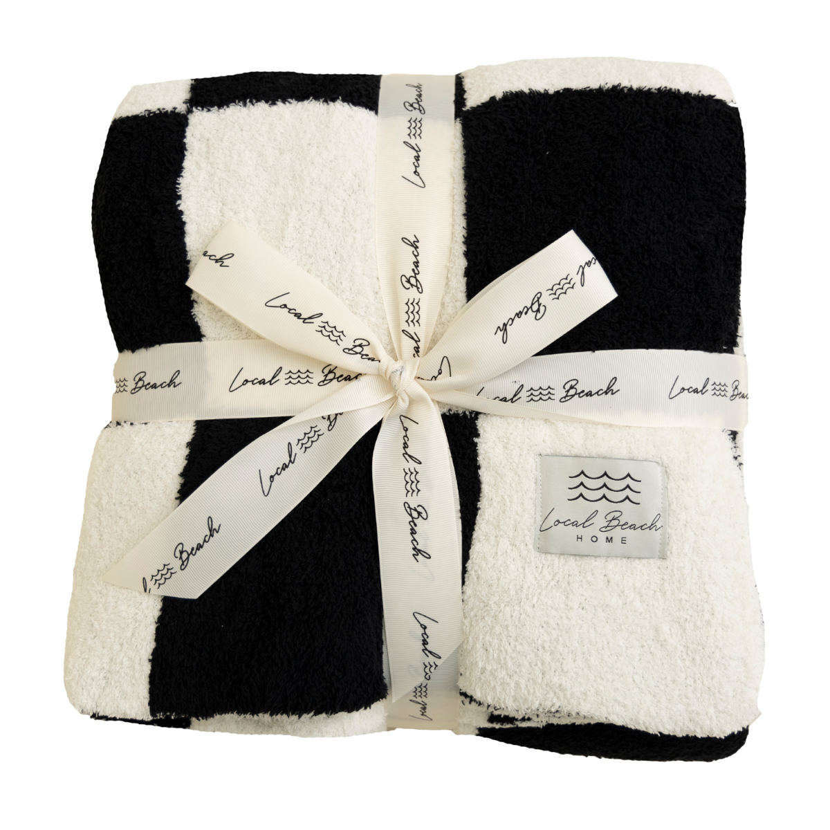 Local Beach - Checker Luxe Home Blanket: Cocoa/Cream
