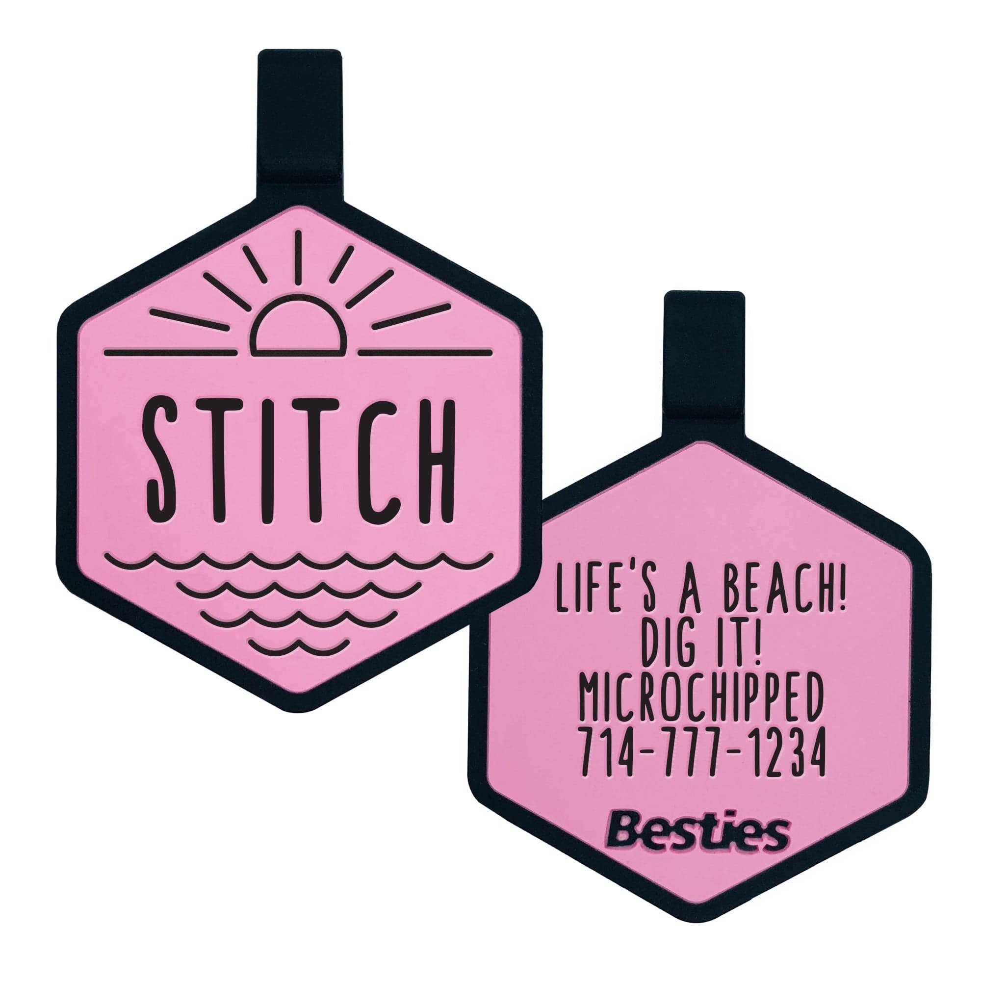 Besties Pets - Salt and Sun Silicone Dog ID Tag: Flamingo Pink