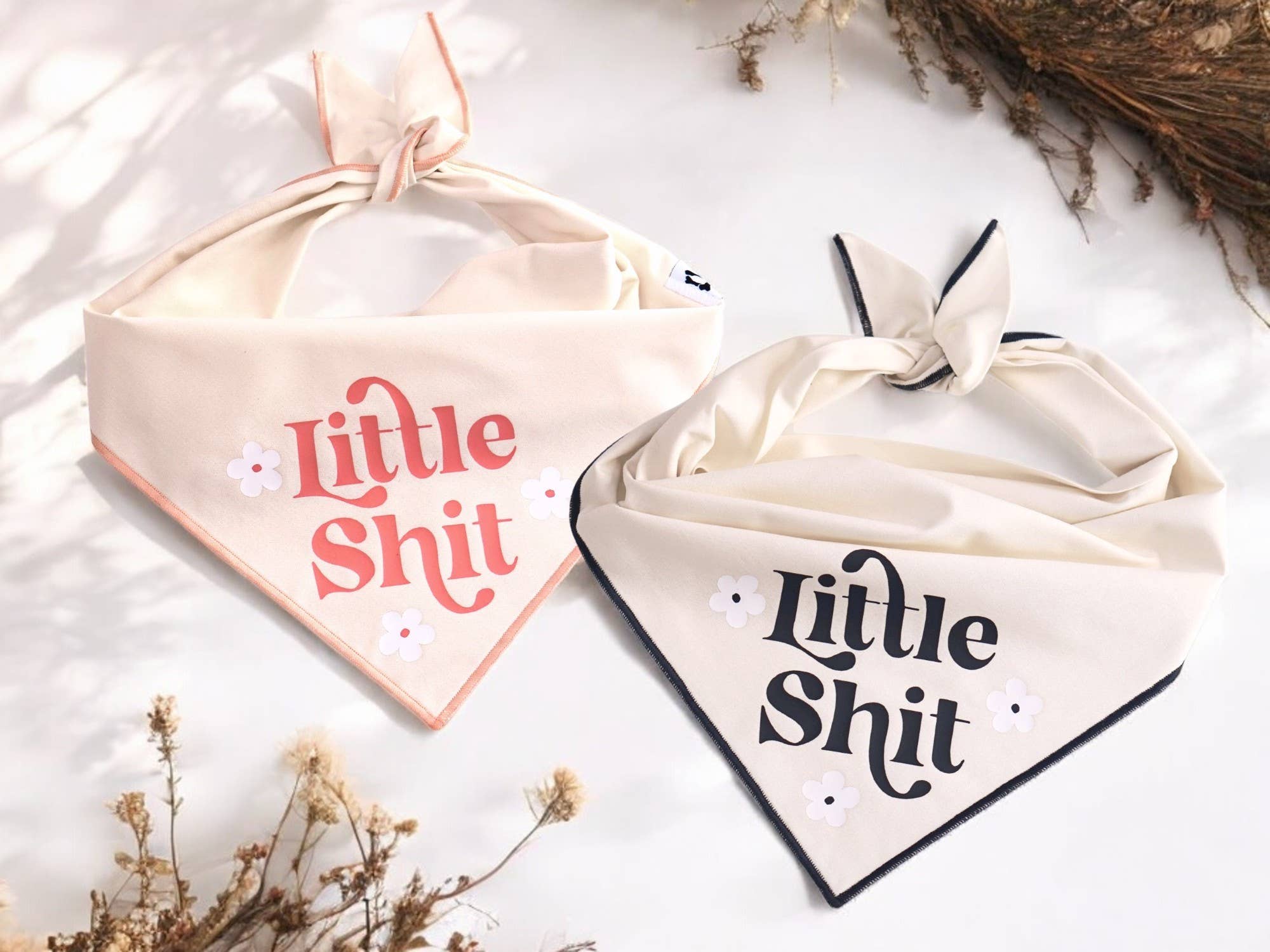 Boneyard Co. - "Little Sh*t" Funny Sassy Dog Bandana, unique dog mom gifts: Peach / Small / Tie-On