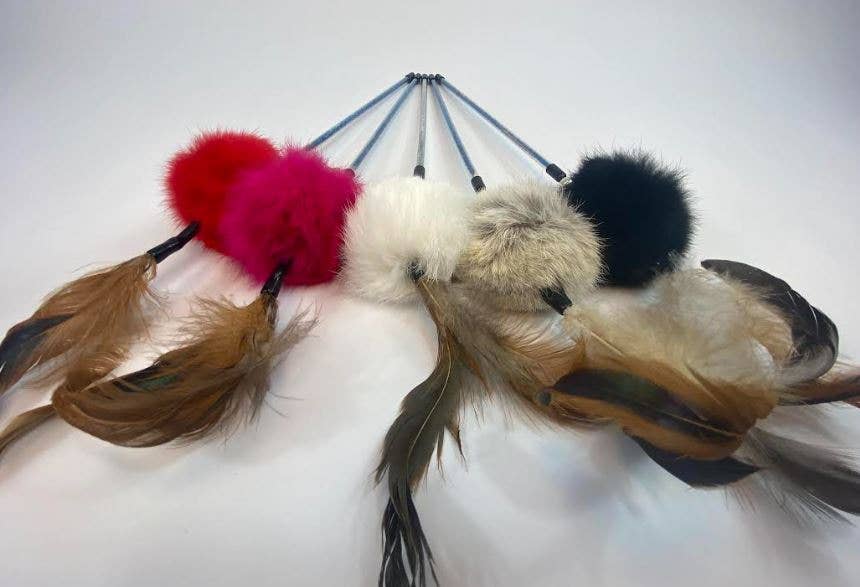 Dogs and Cats Oh My - Cat Wands with Rabbit Fur: Wood Wand with Fur