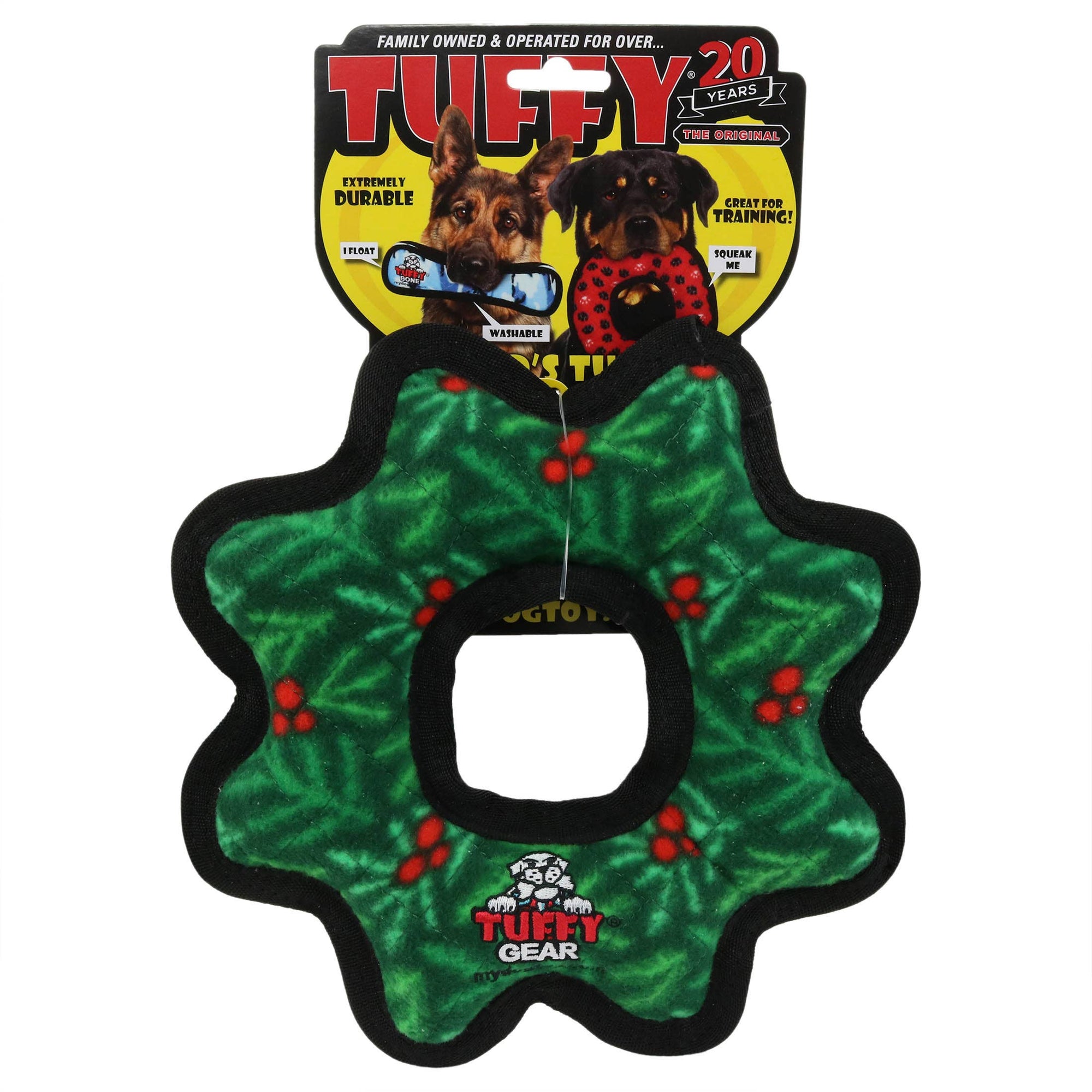 Tuffy Dog Toys - VIP Products - Tuffy Holiday Medium Gear Ring Wreath, Durable Dog Toy