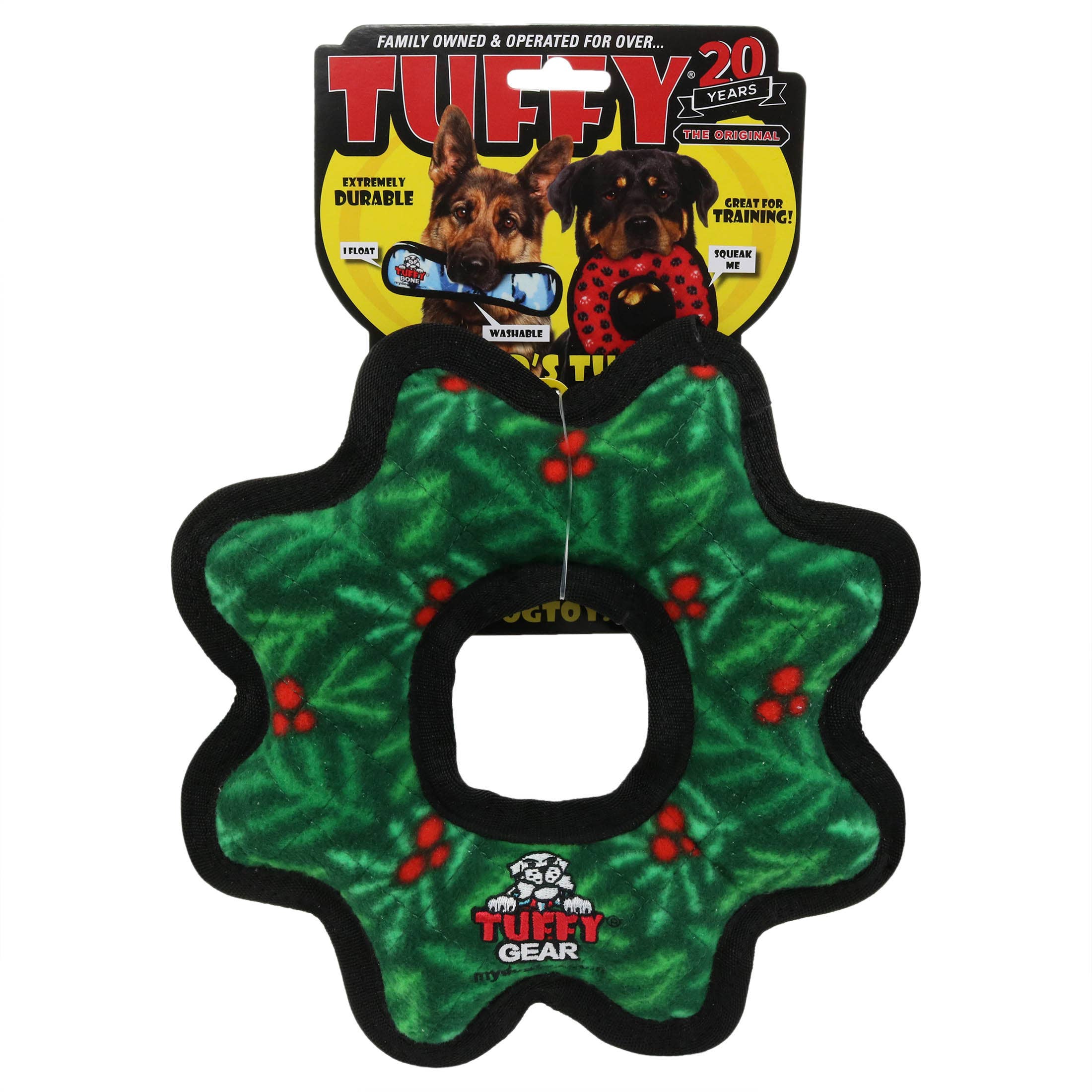 Tuffy Dog Toys - VIP Products - Tuffy Holiday Medium Gear Ring Wreath, Durable Dog Toy
