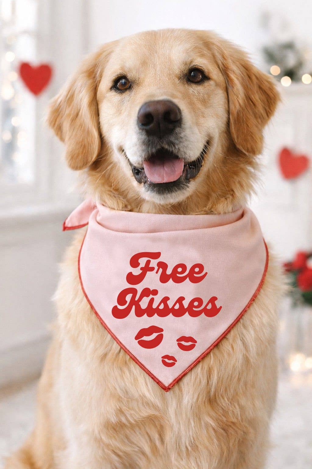 Boneyard Co. - "Free Kisses" Valentine's Day Dog Bandana, Dog Mom Gift: Small / Tie-On