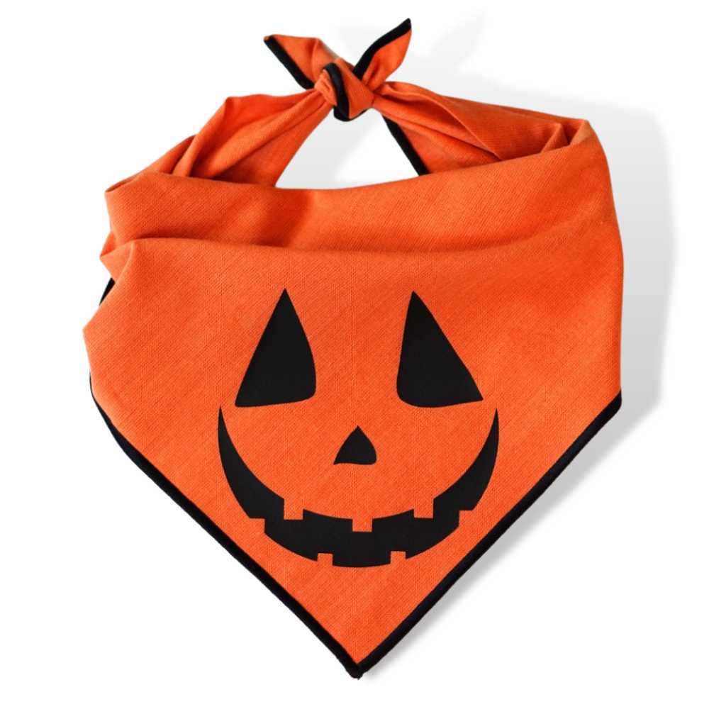 Boneyard Co. - "Jack-O'-Lantern" Cute Pumpkin Halloween Dog Bandana: Medium / Tie-On