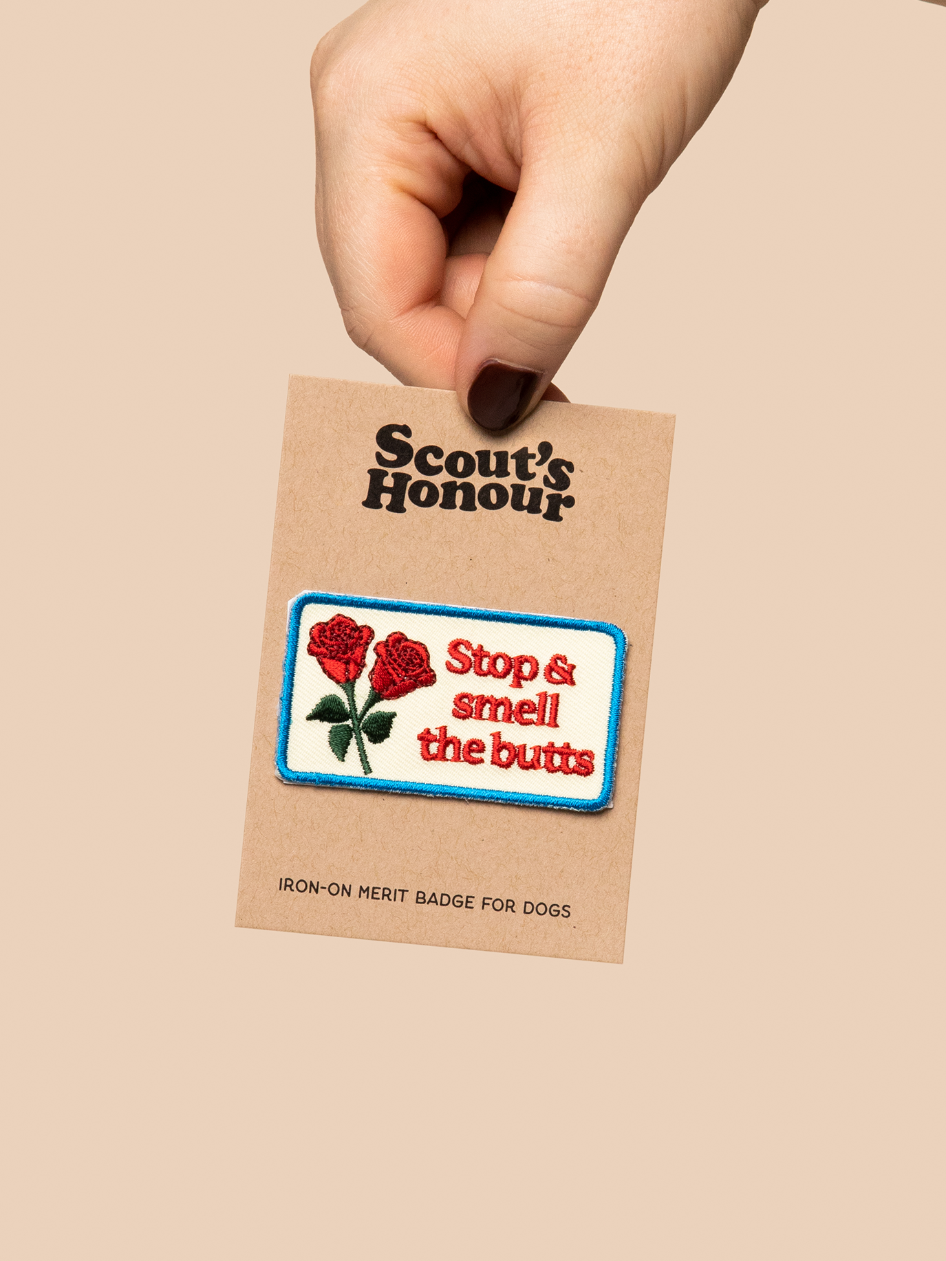 Scout's Honour Pty Ltd - Stop & Smell The Butts iron-on patch for dogs and cats
