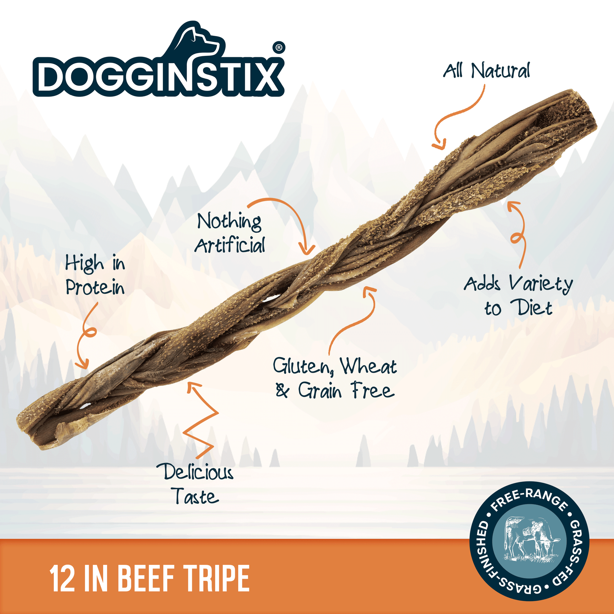 Dogginstix - 12" Braided Beef Tripe Sticks