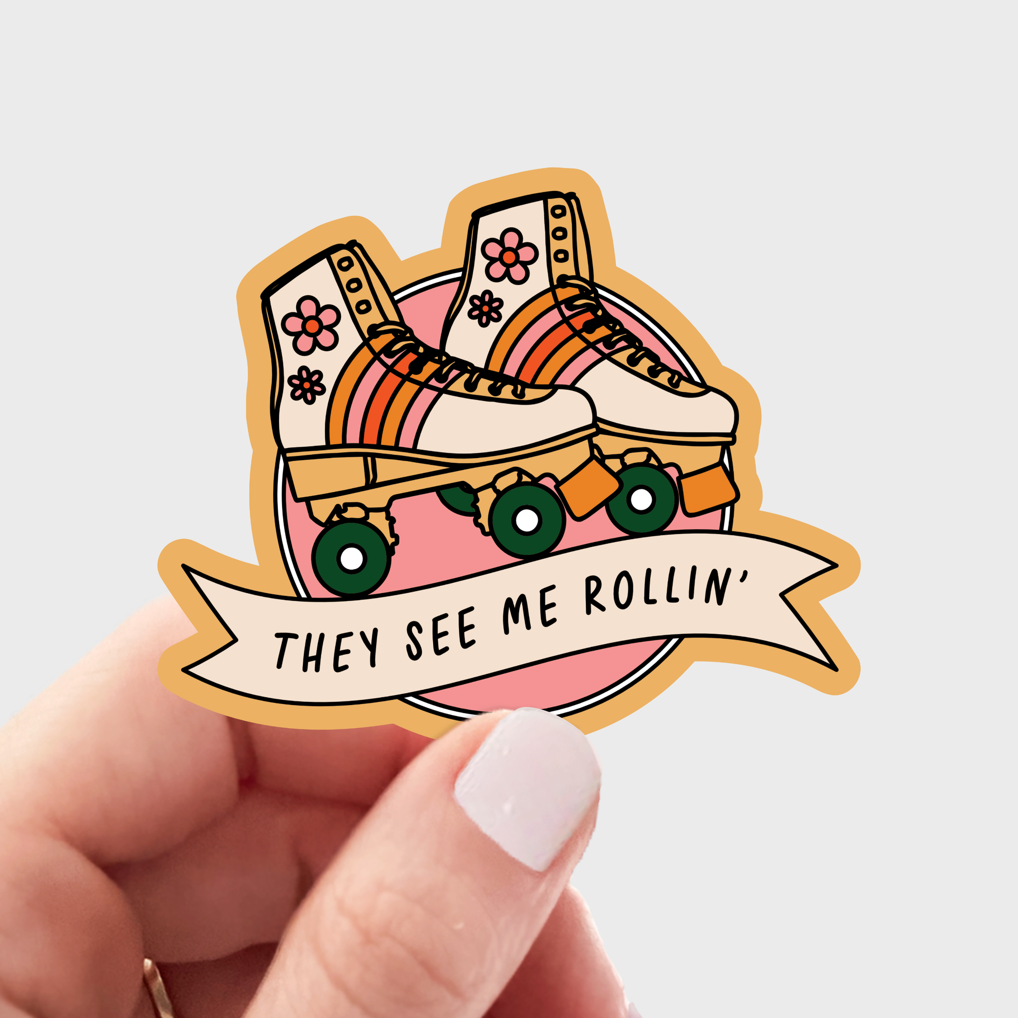 Yarnival - They See Me Rollin' Sticker - roller skating, rink, retro