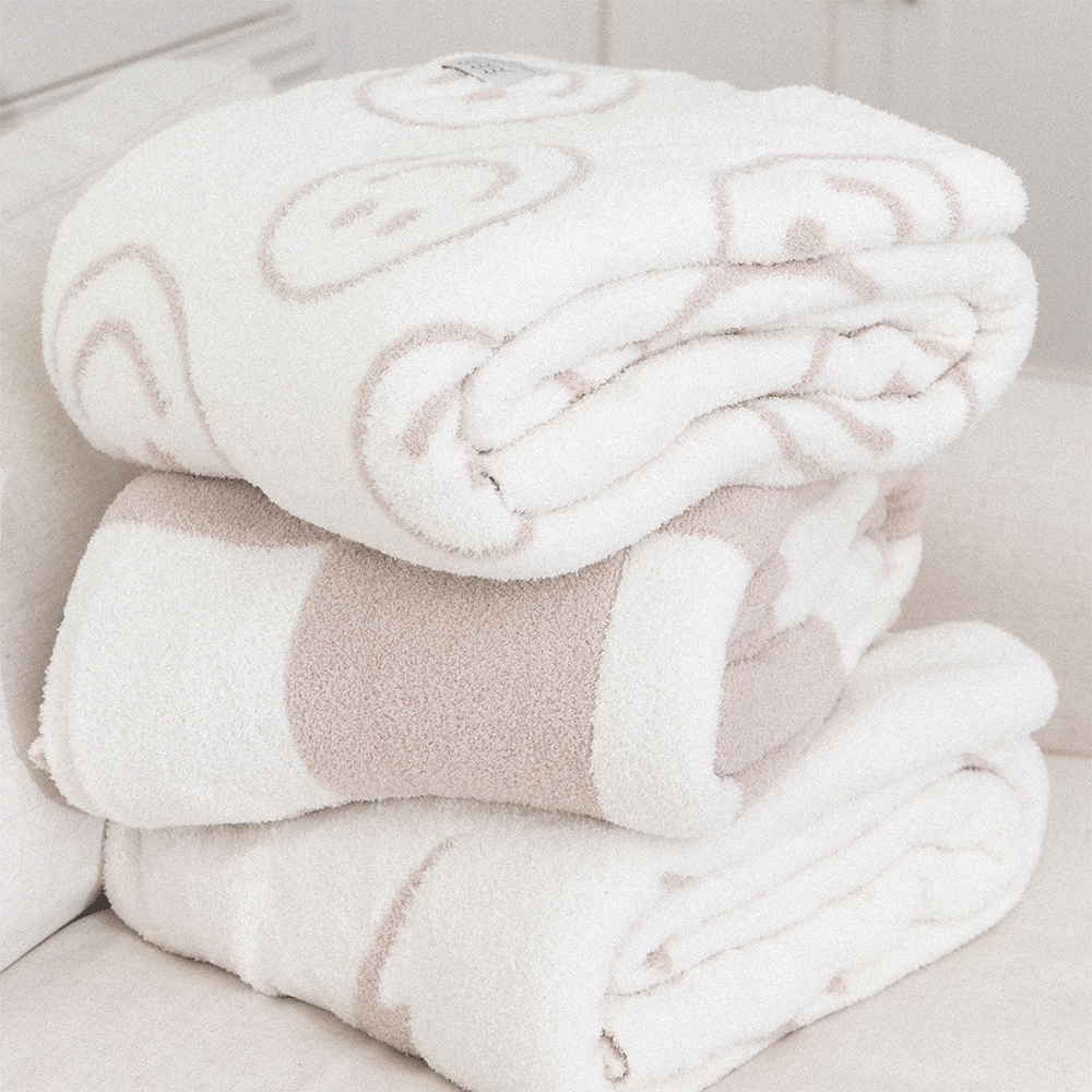 Local Beach - Checker Luxe Home Blanket: Cocoa/Cream
