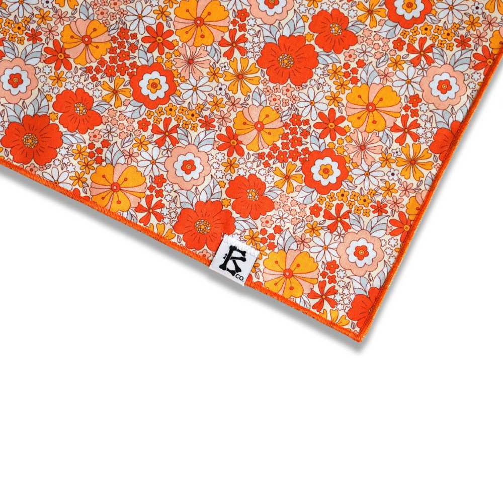 Boneyard Co. - "Retro Blooms" Orange Fall Floral Dog Bandana: Small / Tie-On