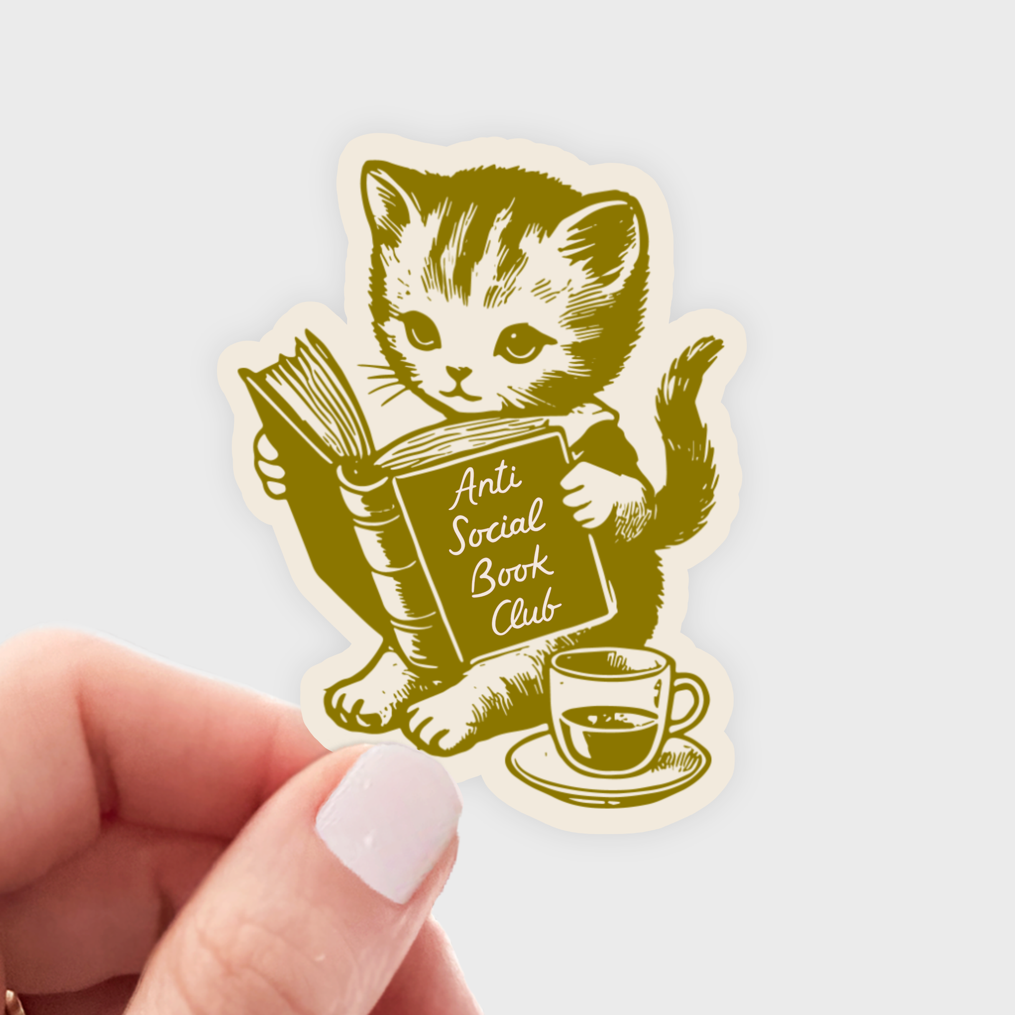 Yarnival - Anti Social Book Club Sticker - cat, vintage, book shop
