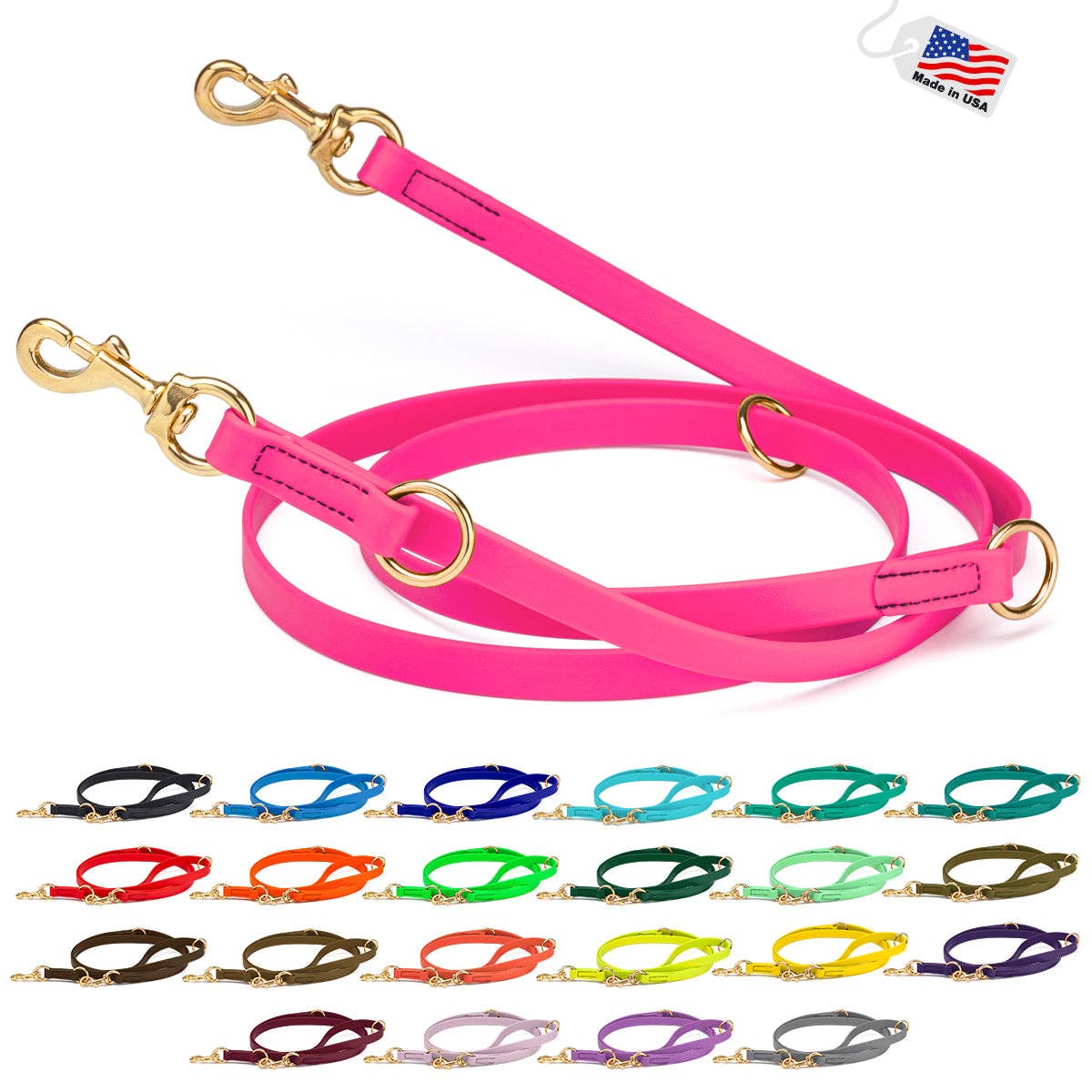 Dogline - Viper Biothane Adjustable Multi-Purpose Dog Leash with Brass Hardware, 7FT: Coyote Brown