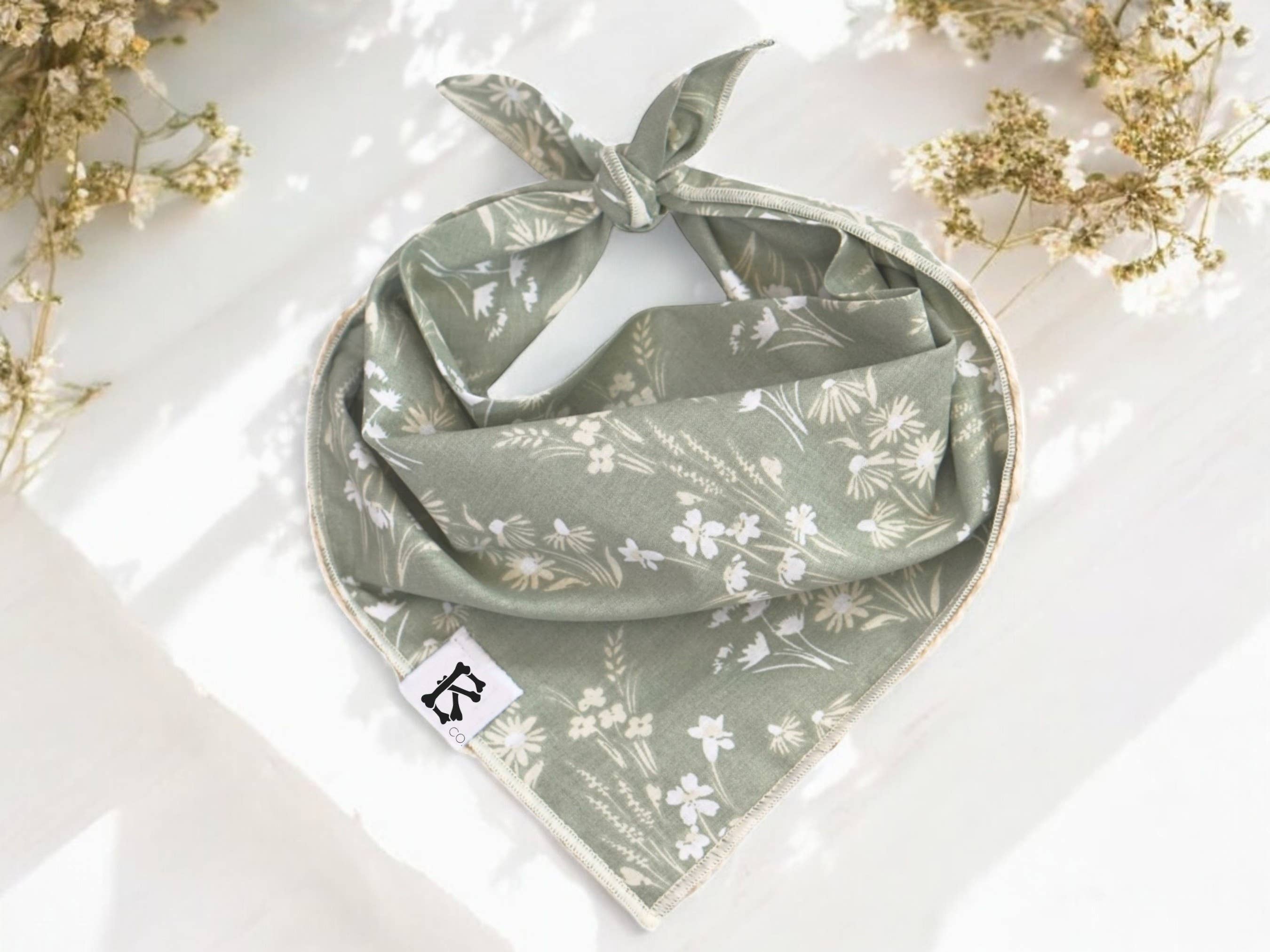 Boneyard Co. - "Sadie" Green Floral Spring Dog Bandana : Small / Tie-On