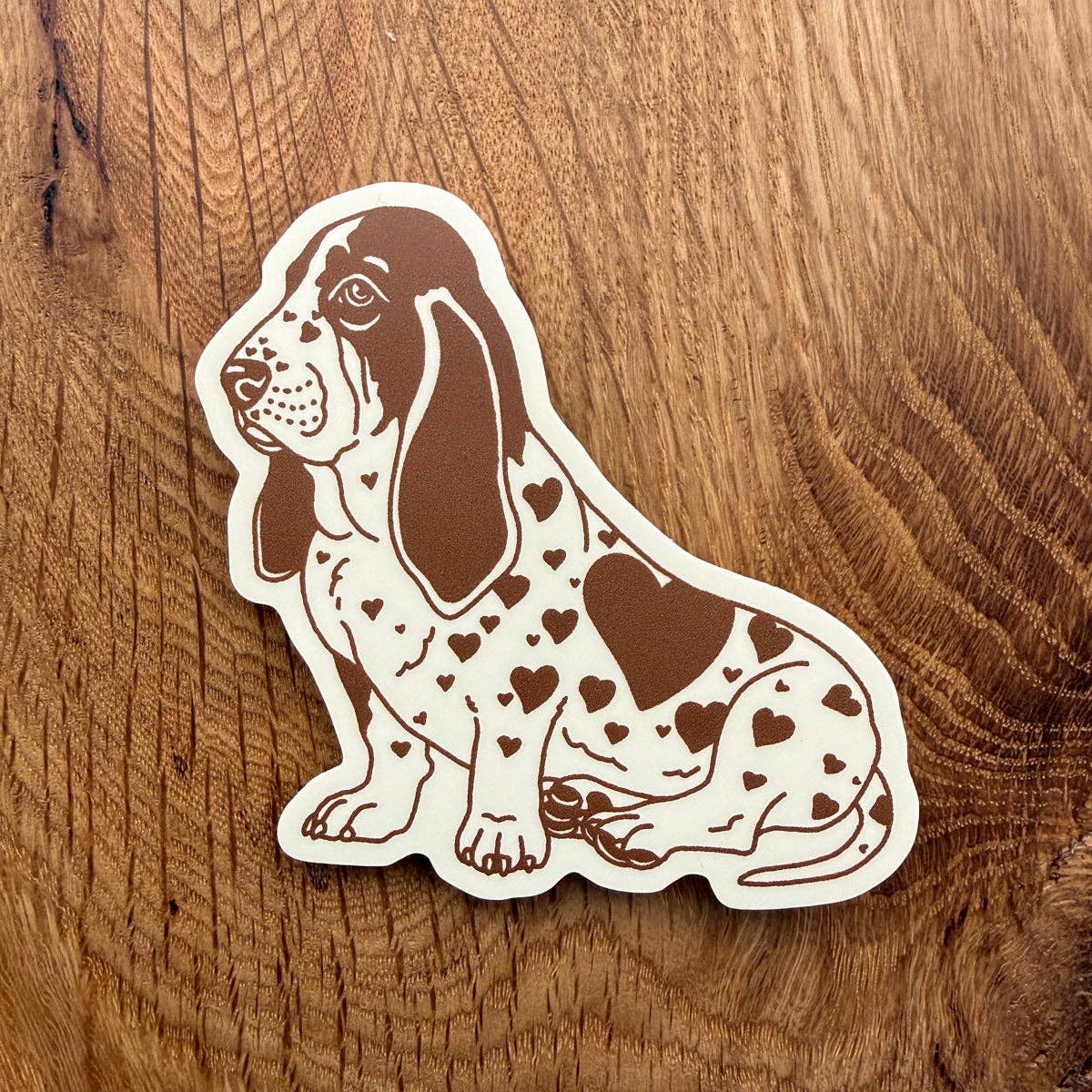 Steel Bison - Basset Hound Hearts (Brown/Cream) 3 Inch Matte Vinyl Sticker