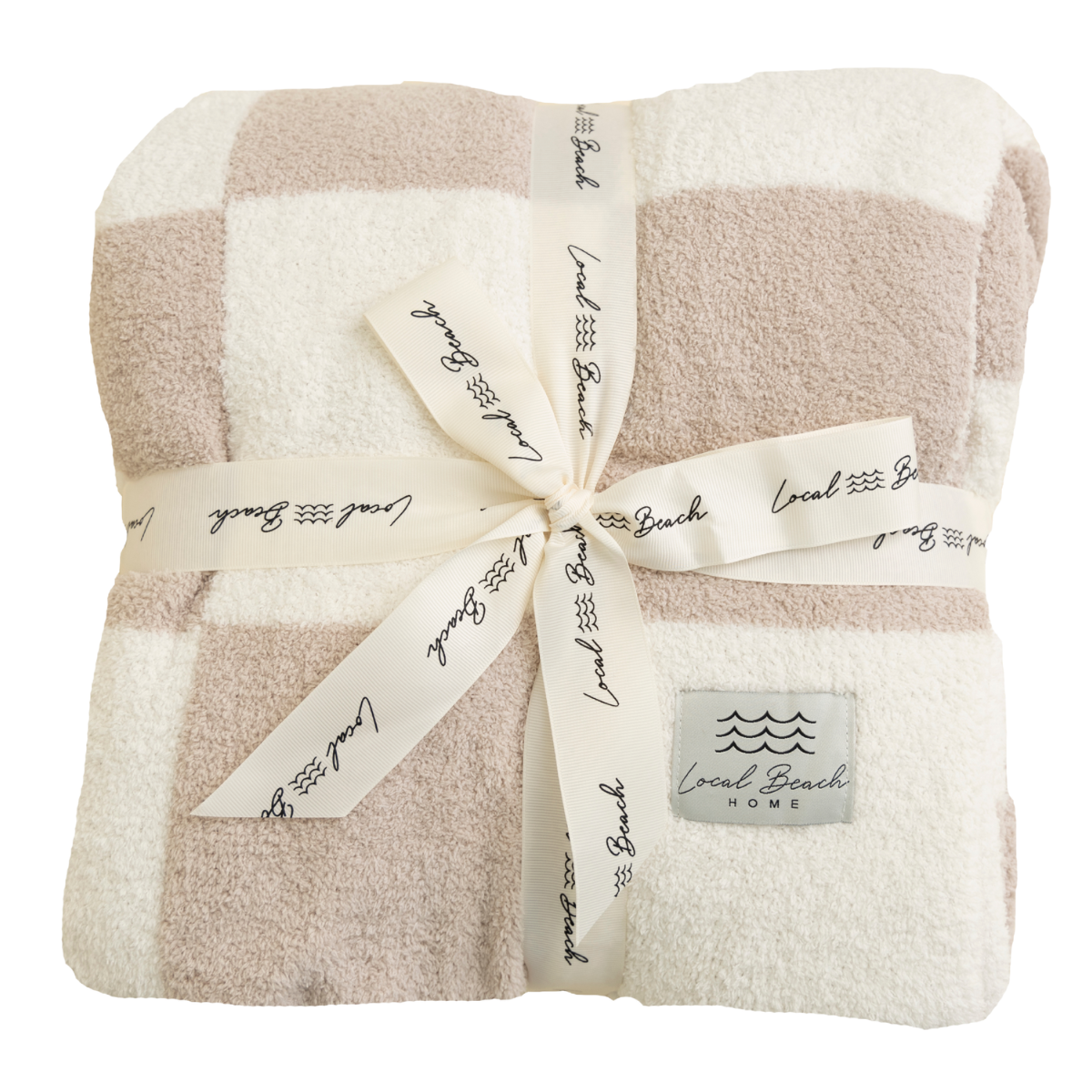 Local Beach - Checker Luxe Home Blanket: Cocoa/Cream