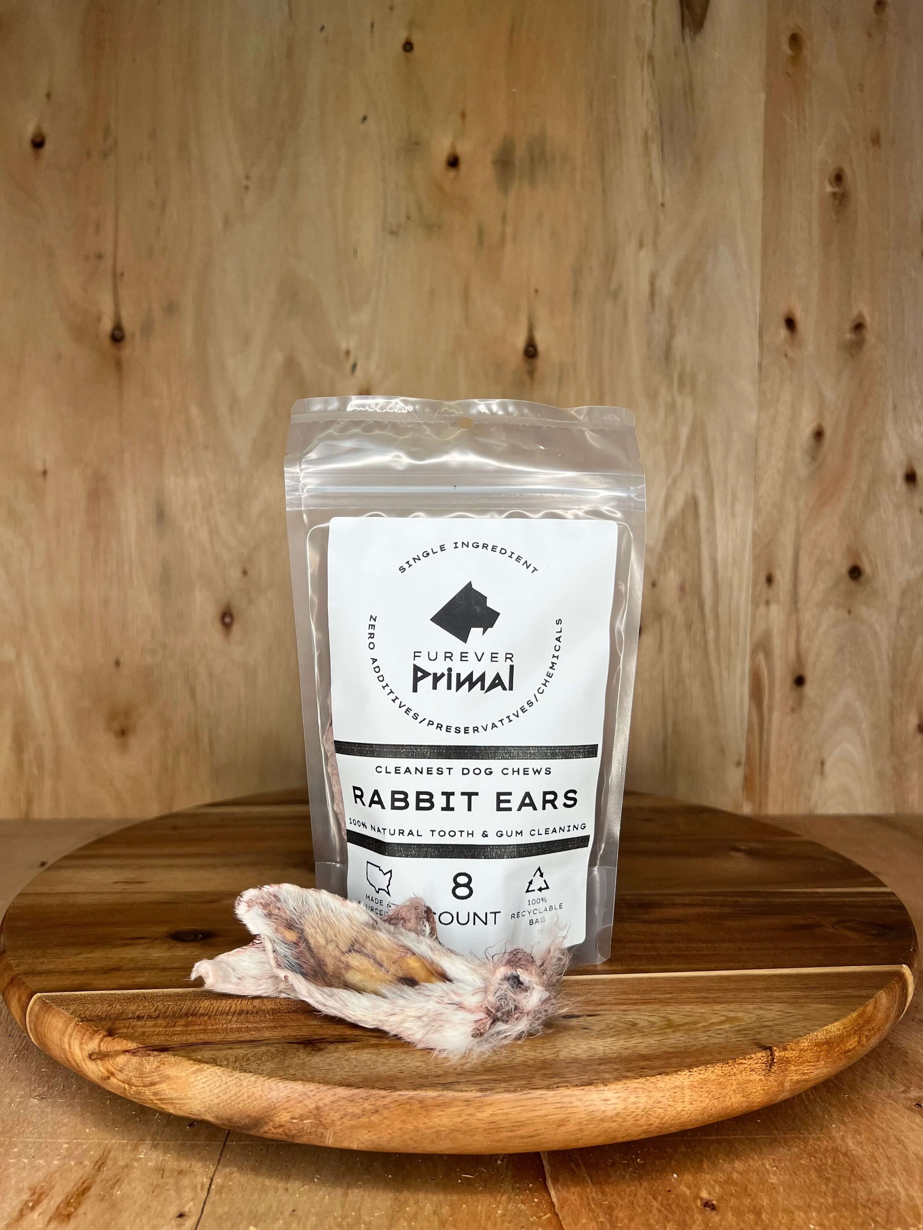 Furever Primal - Bagged Dog Chew: Rabbit Ears - Natural Single Ingredient: 8 pack "Chew Bar"