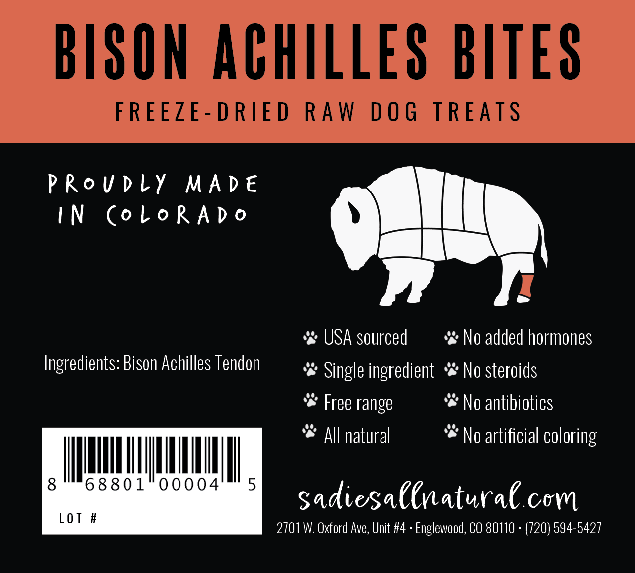 Sadie's All Natural Pet Treats - BISON Achilles Bites (1 Piece)