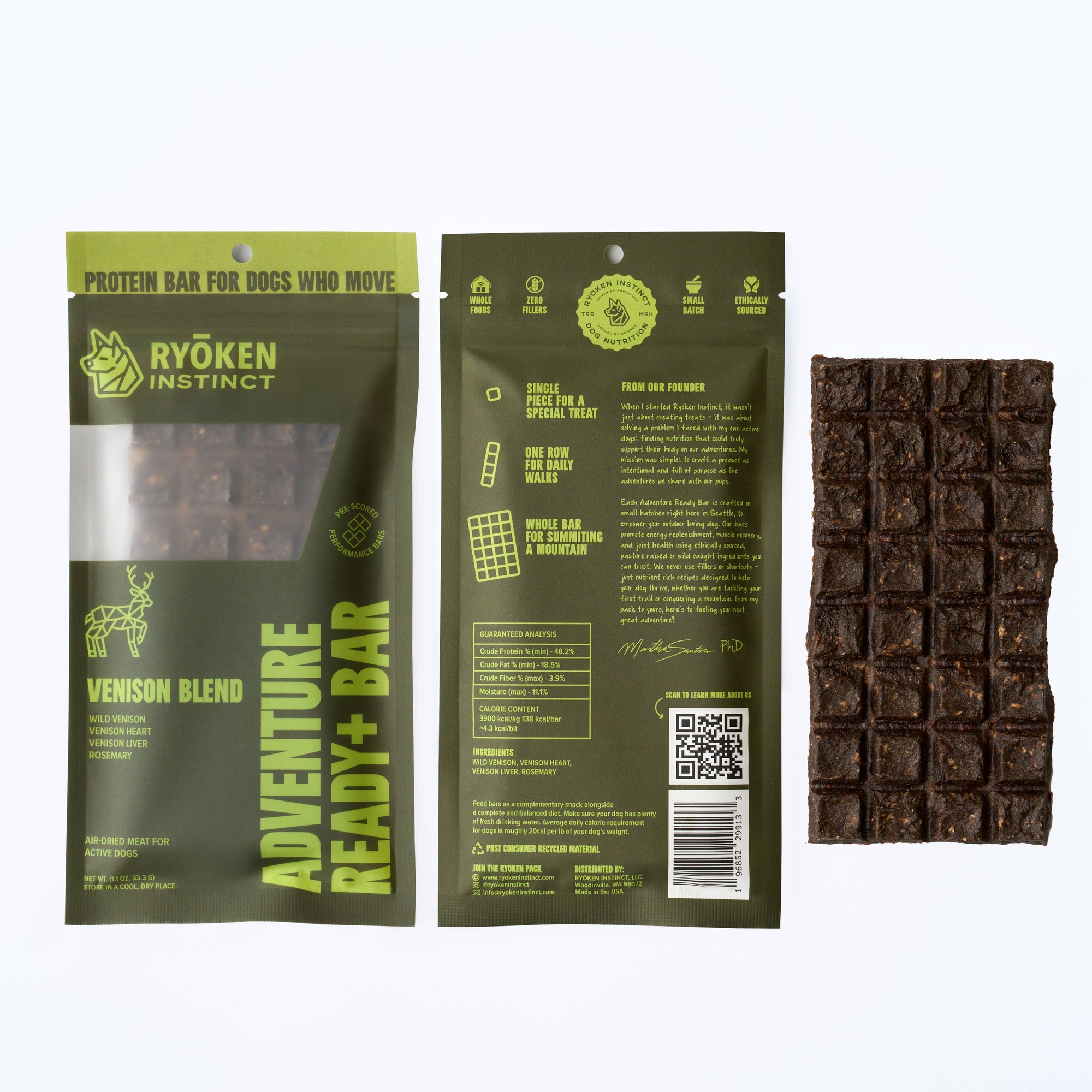 RYŌKEN INSTINCT - Venison Treat & Snack Bar for Active Dog - Energy & Recovery